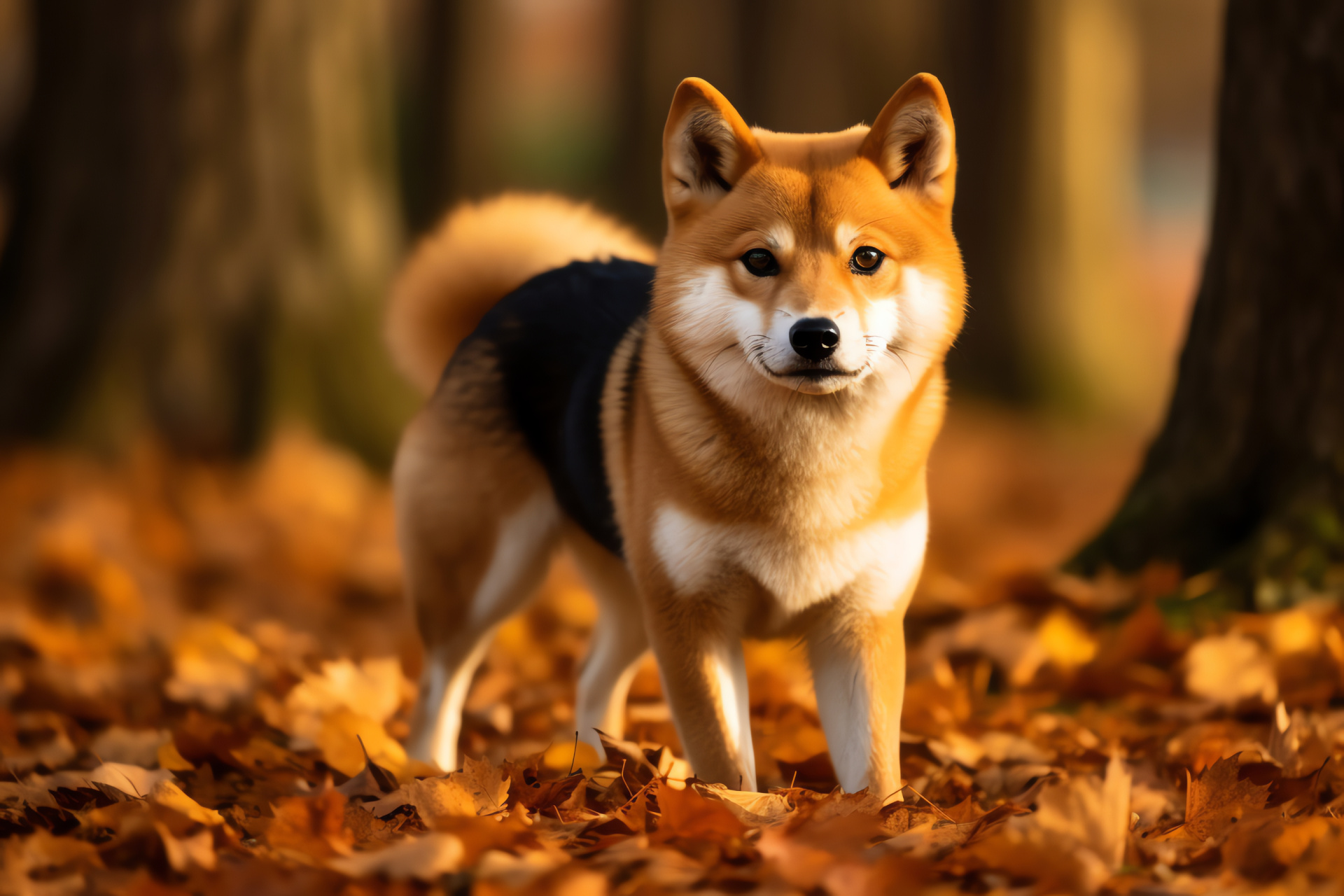 Shiba Inu, Amber-eyed dog, Black tan fur, Sleek coat, Dual-toned texture, HD Desktop Wallpaper