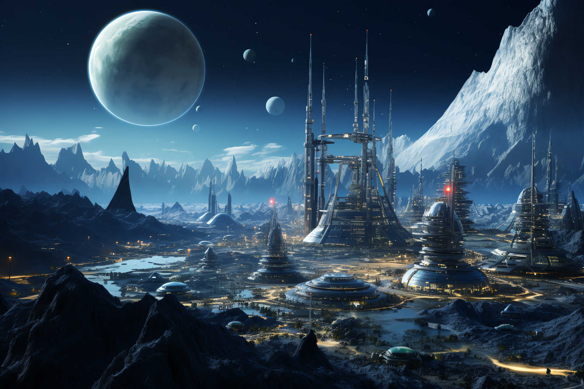 Futuristic space colony, Cosmic habitation concept, Sci-fi architecture, Space community vision, Harmonious design, HD Desktop Image