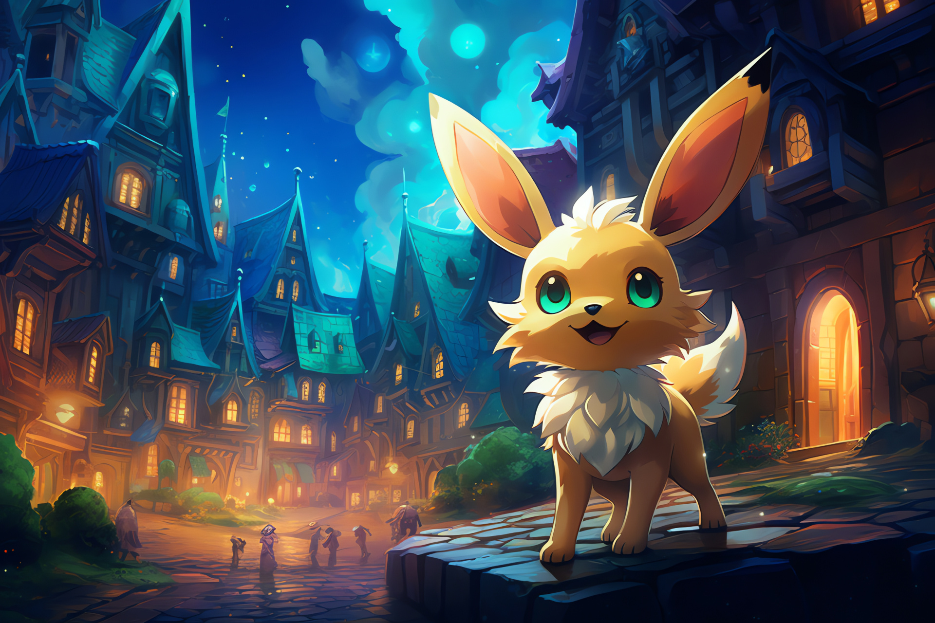 Pokemon allies, Eevee exploration, Chikorita leafguard, Cubone skull cap, Meowth charm, HD Desktop Wallpaper