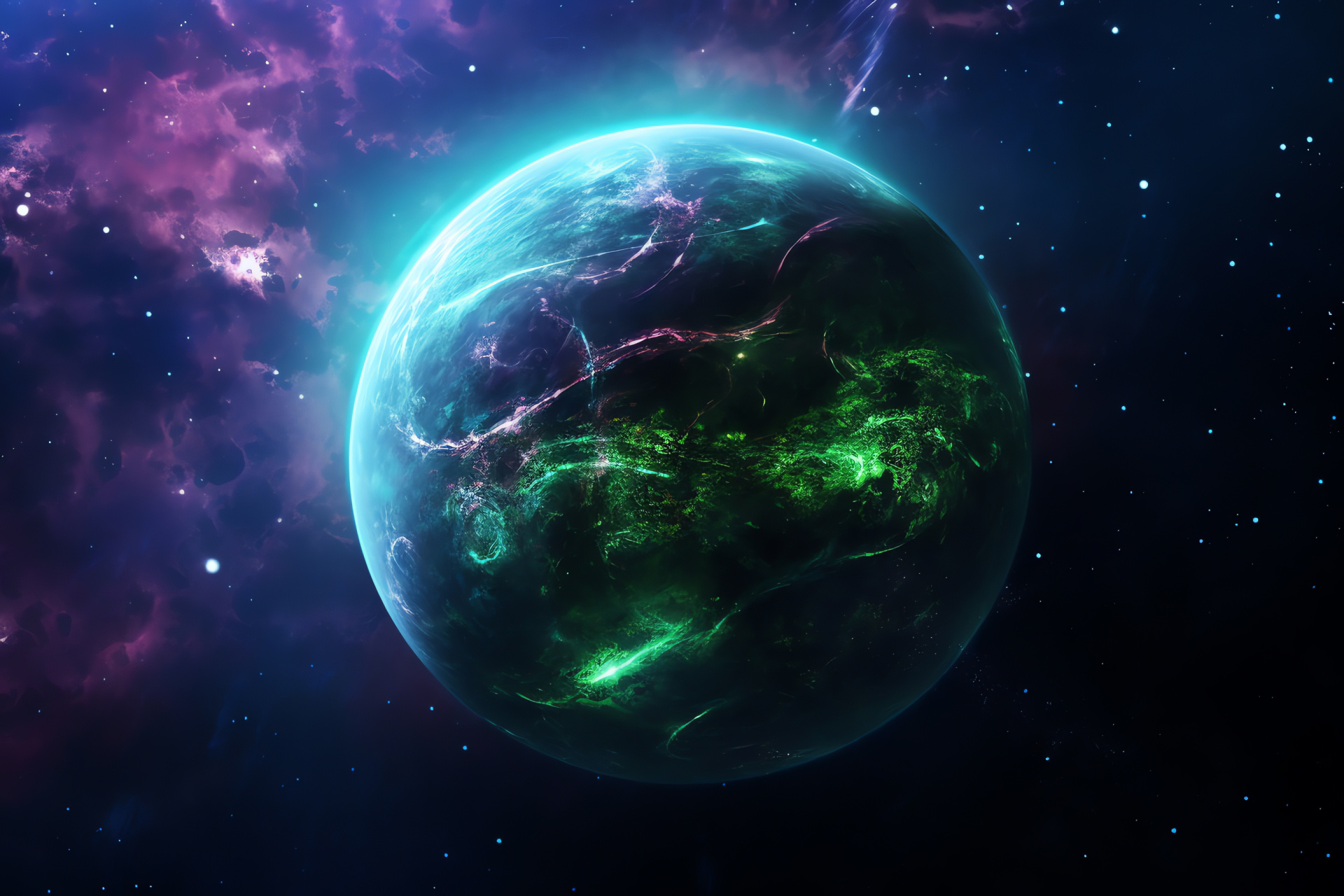 Planet Eclipse, Galactic shimmer, Interstellar green, Celestial purple, Universal sheen, HD Desktop Wallpaper