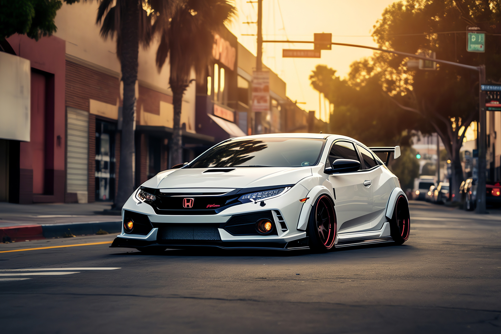 Honda Civic Type R, Stance meetup Los Angeles, Custom tuner vehicle, Aerodynamic enhancements, Sport compact car, HD Desktop Image