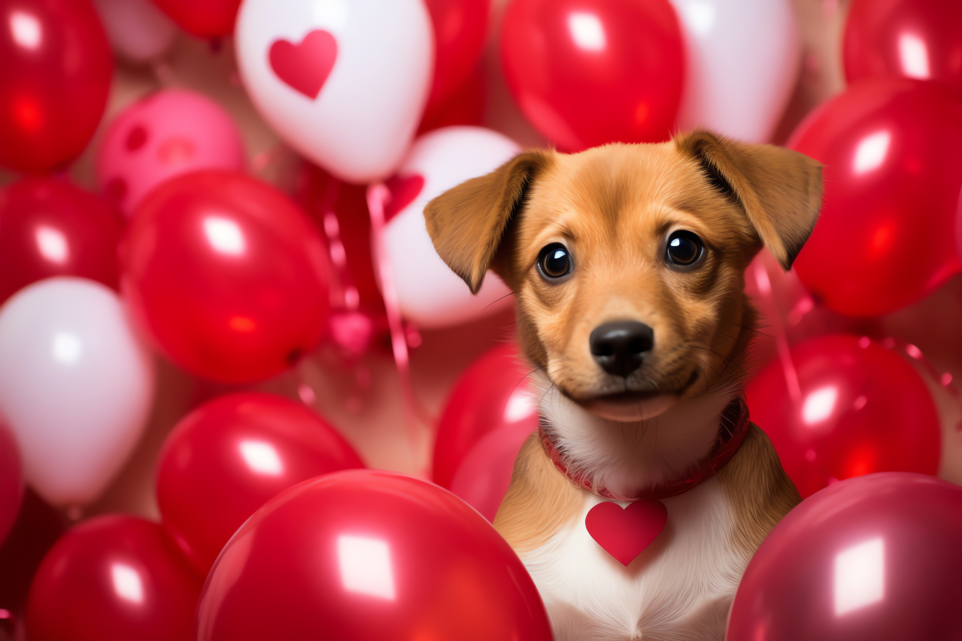 Canine charm, Day of affection, Joyous pup, Aerial hearts, Accessory of love, HD Desktop Wallpaper