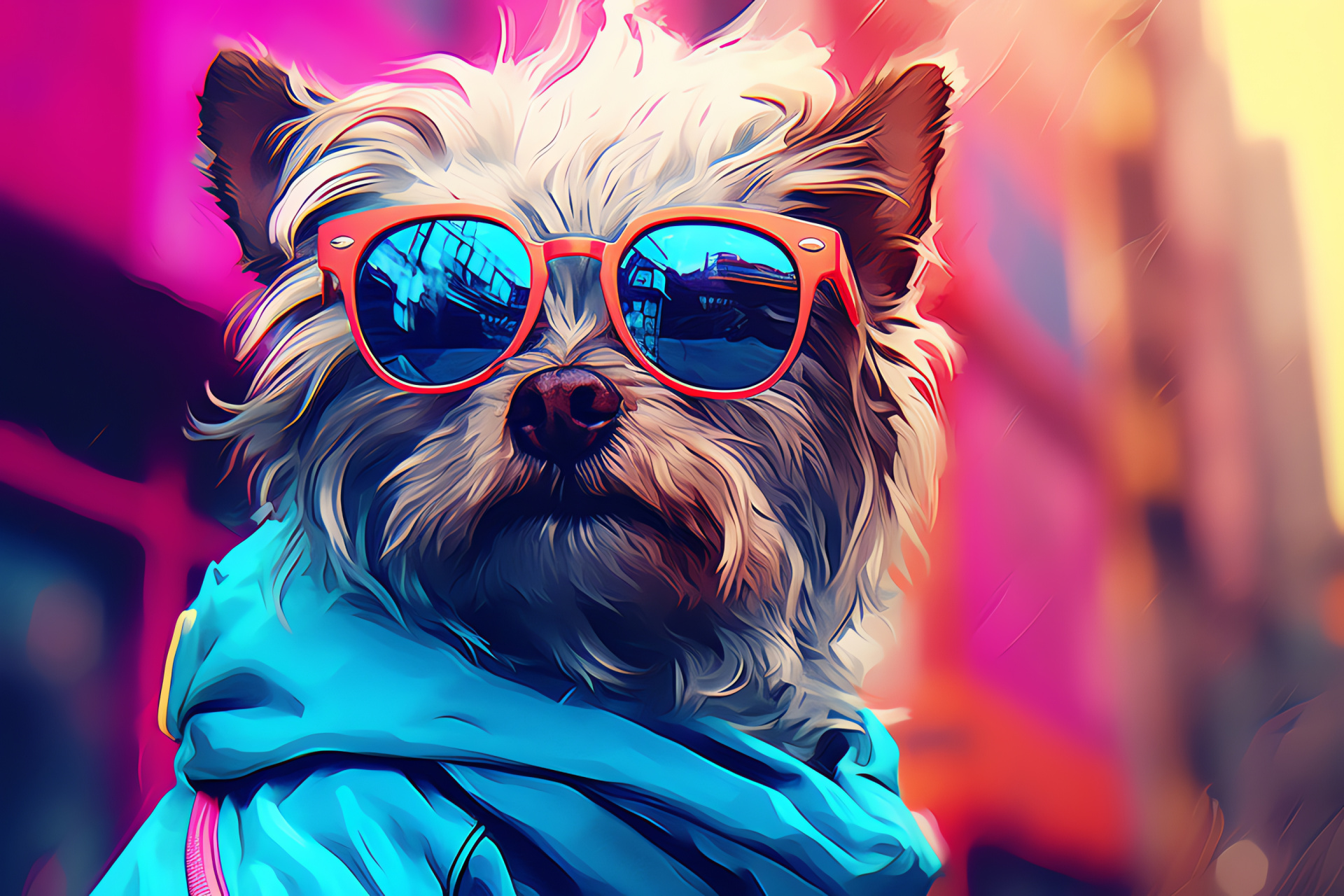 Stylish Yorkshire Terrier, pet sunglasses, groomed breed, trendy dog, fashionable canine, HD Desktop Wallpaper