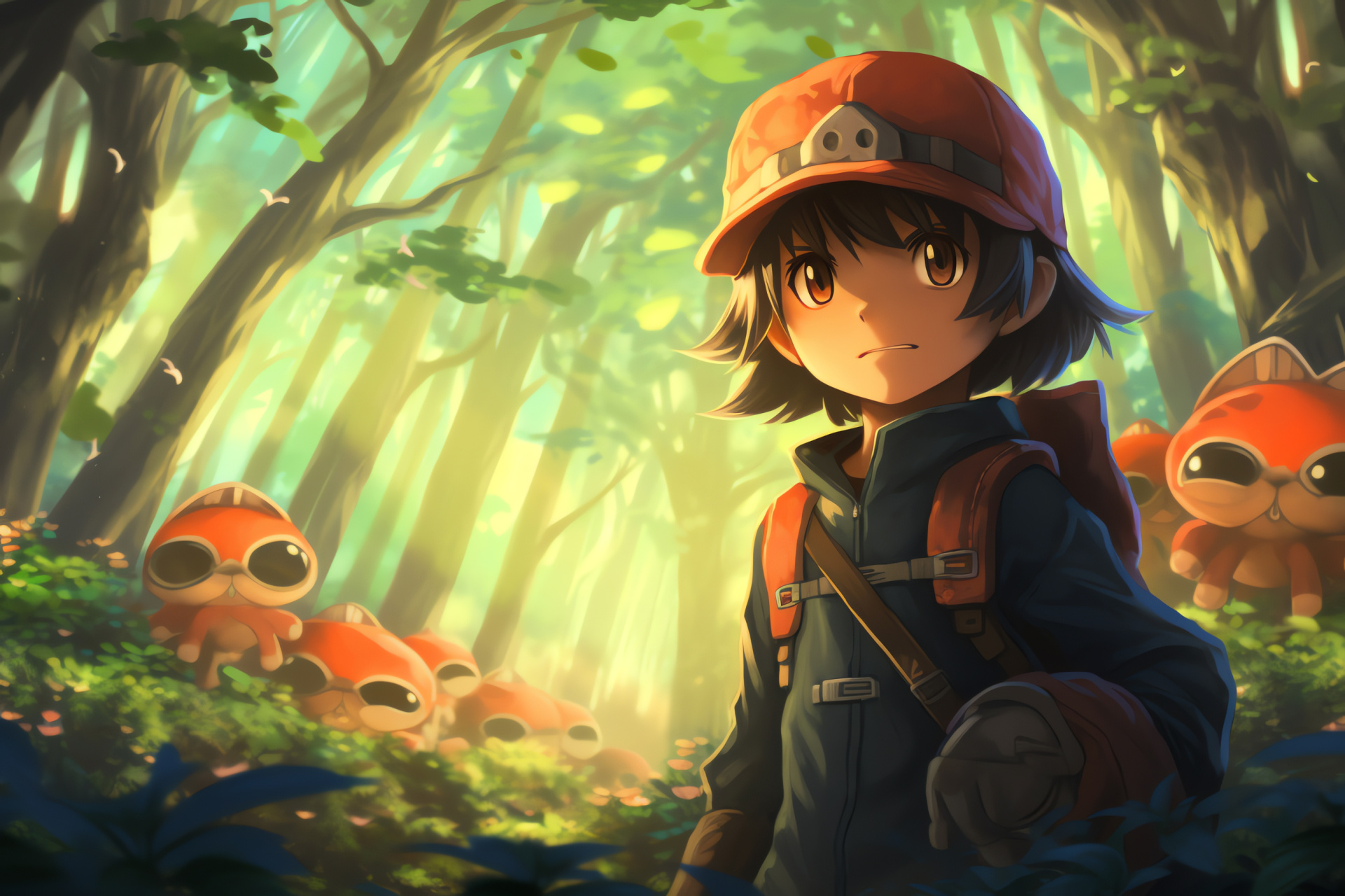 Ash Ketchum forest exploration, True gamer pursuit, Mythic grove zone, Diverse creatures array, Vibrancy spectrum, HD Desktop Wallpaper