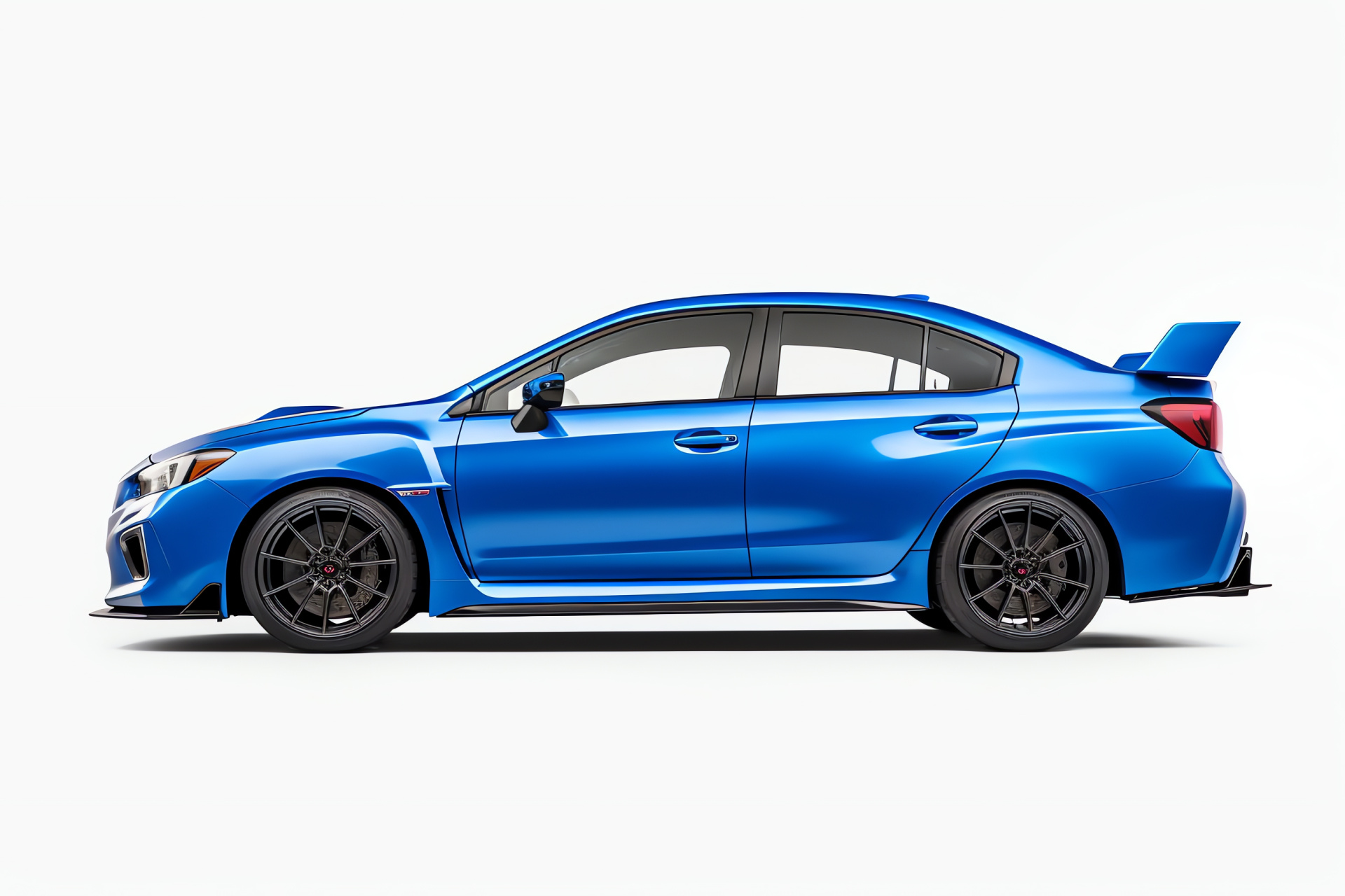 Subaru WRX, Turbocharged sedan, Rally-inspired vehicle, Shimmering blue shade, Stark contrast, HD Desktop Image