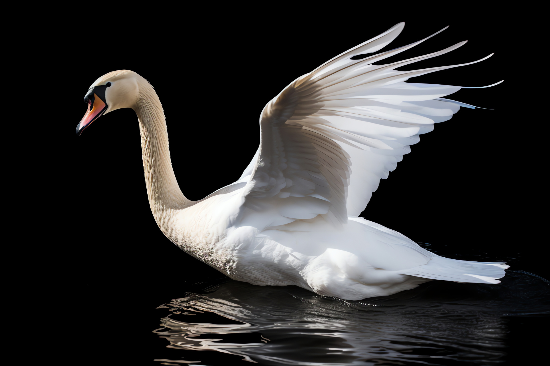 White Swan majesty, Smooth glide, Serene water surface, Feathered beauty, Lakeside grace, HD Desktop Image