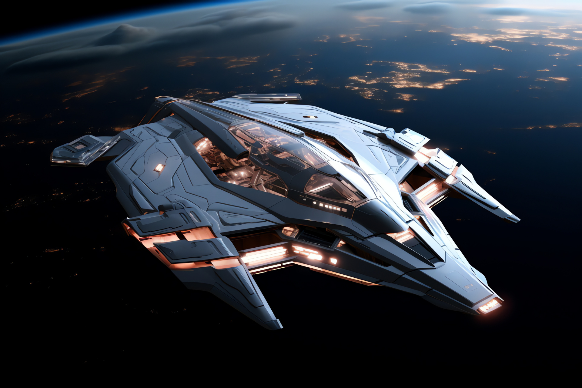 Nextgen space cruiser, Infinite void, Advanced spacecraft, Galaxy explorer, Cosmic expansiveness, HD Desktop Image