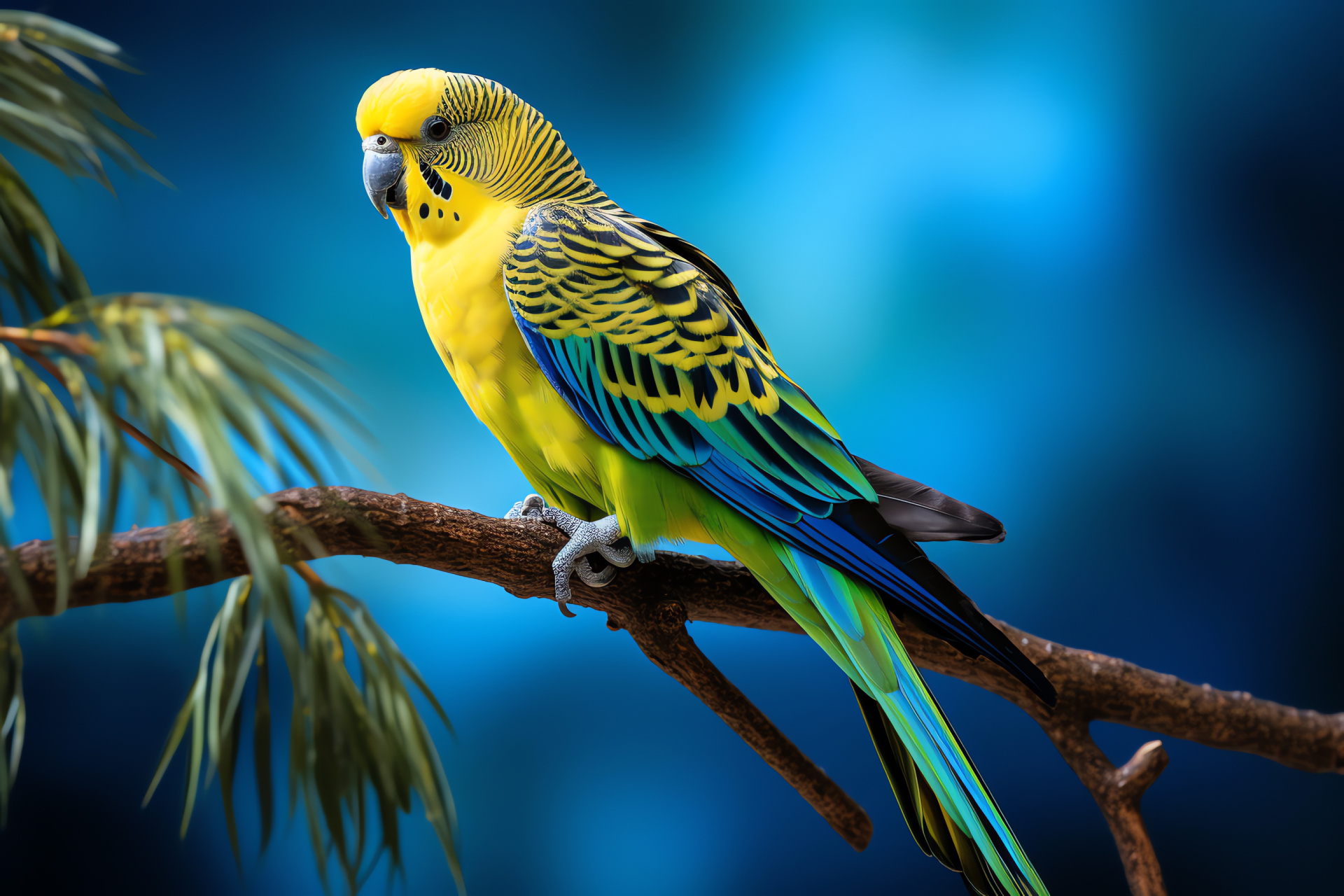 Parakeet bird, cyan feathers, perching spot, viridian aura, feathered solitude, HD Desktop Wallpaper