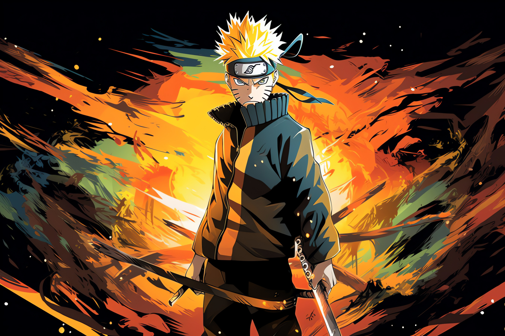 Naruto Uzumaki, multi-hued anime backdrop, confident ninja posture, vibrant character hair, shonen anime lead, HD Desktop Image