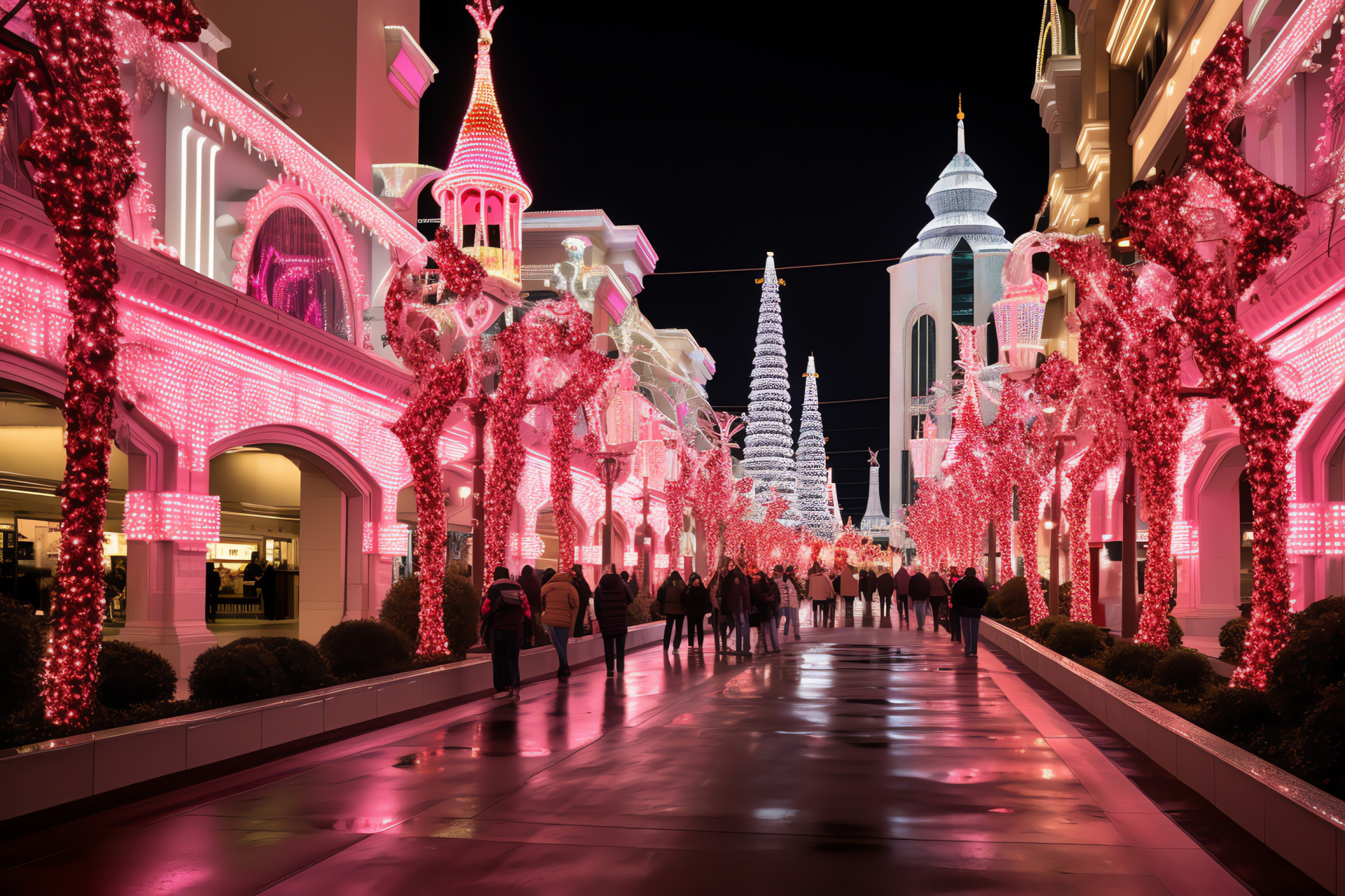 Pink Neon Christmas, Vegas holiday, Luminous displays, Gaming glamour, Festive hustle, HD Desktop Wallpaper