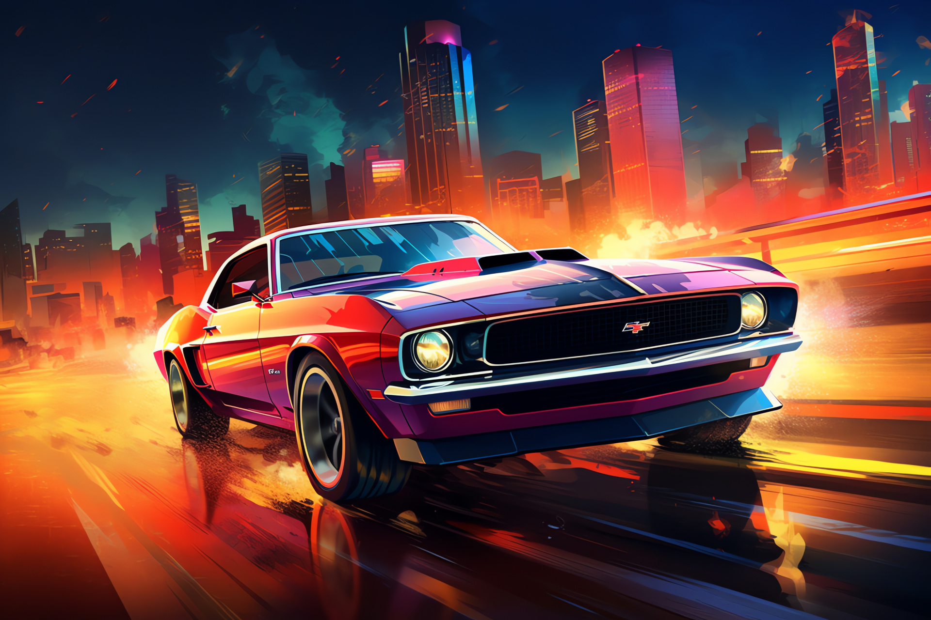Panoramic city view, High-speed urban escape, Building skyline array, Expressway excitement, Riding the streets, HD Desktop Image