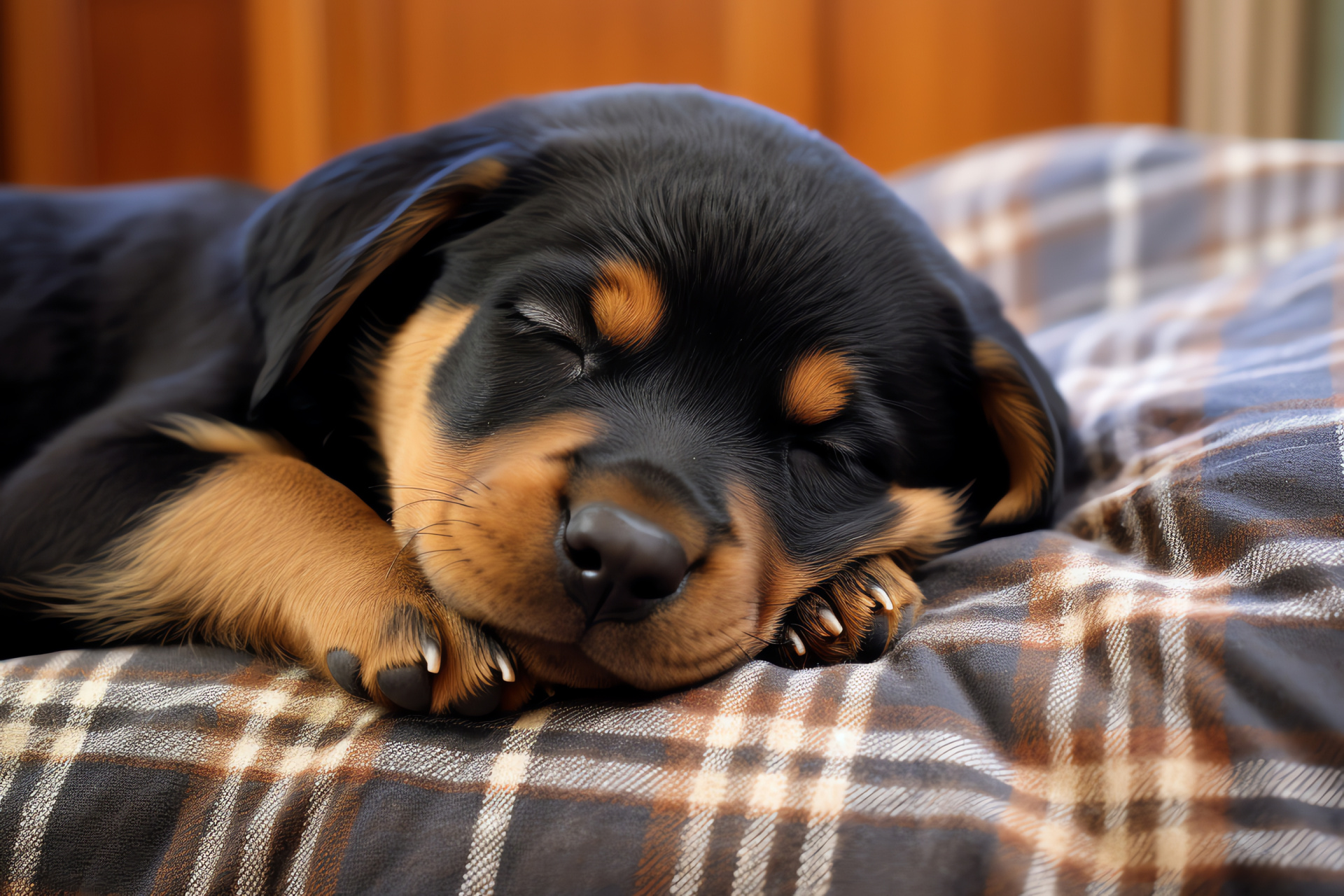 Sleepy Rottweiler puppy, Canine rest, Puppy naps, Comfortable bedding, Gentle dog, HD Desktop Wallpaper
