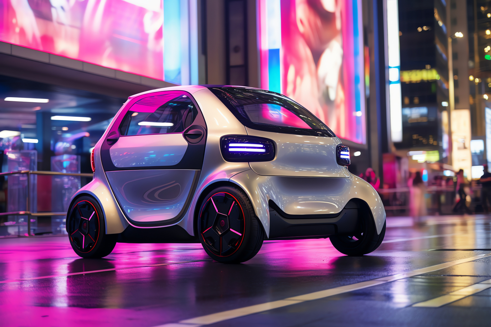 Smart Car Tokyo, Compact electric car, Futuristic urban design, Eco-awareness, Metropolis living, HD Desktop Image