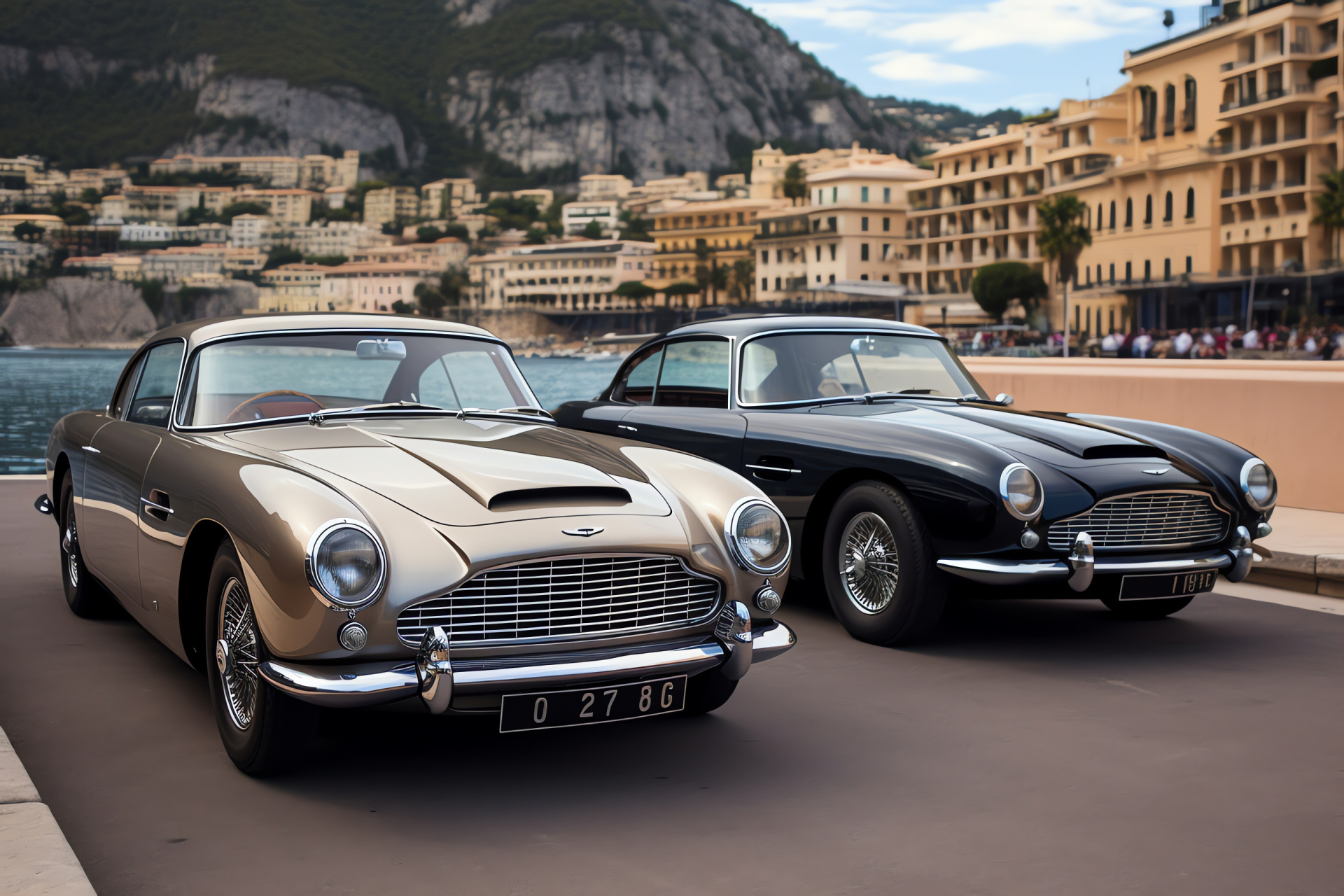 Mediterranean coastline speed, Classic British sports cars, Monte Carlo opulence, European racing elegance, Monaco grandeur, HD Desktop Image