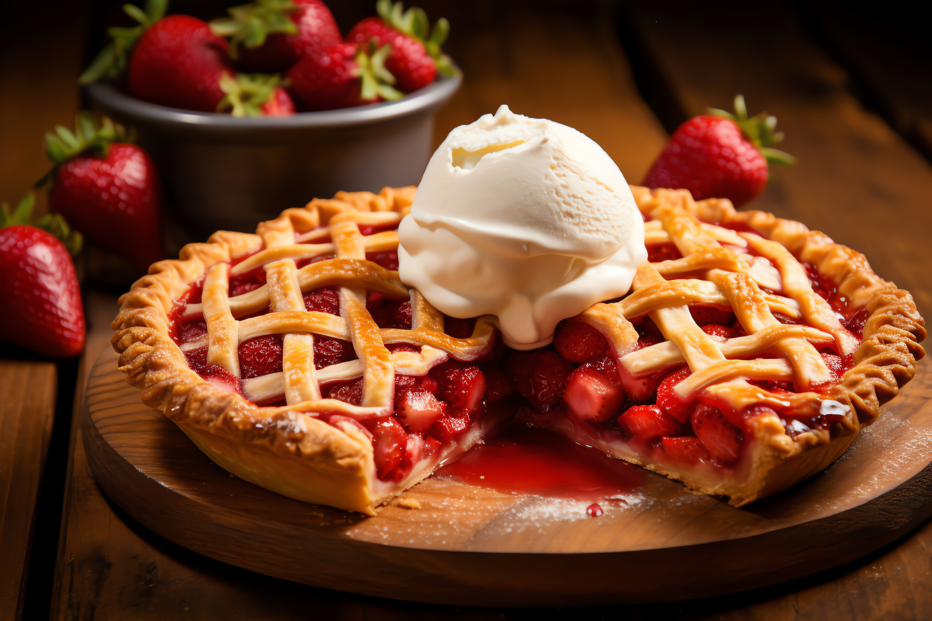 Baked fruit pie, classic dessert, fresh produce topping, pie presentation, pastry table, HD Desktop Image