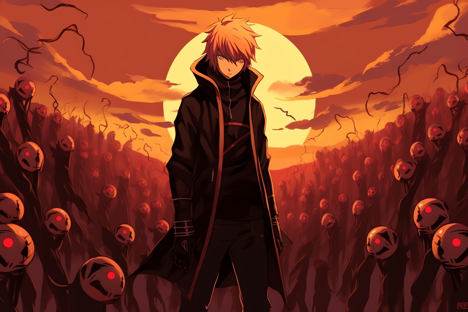 Sasori of the Red Sand, Akatsuki member, puppet technique, action scene, dusk setting, HD Desktop Wallpaper