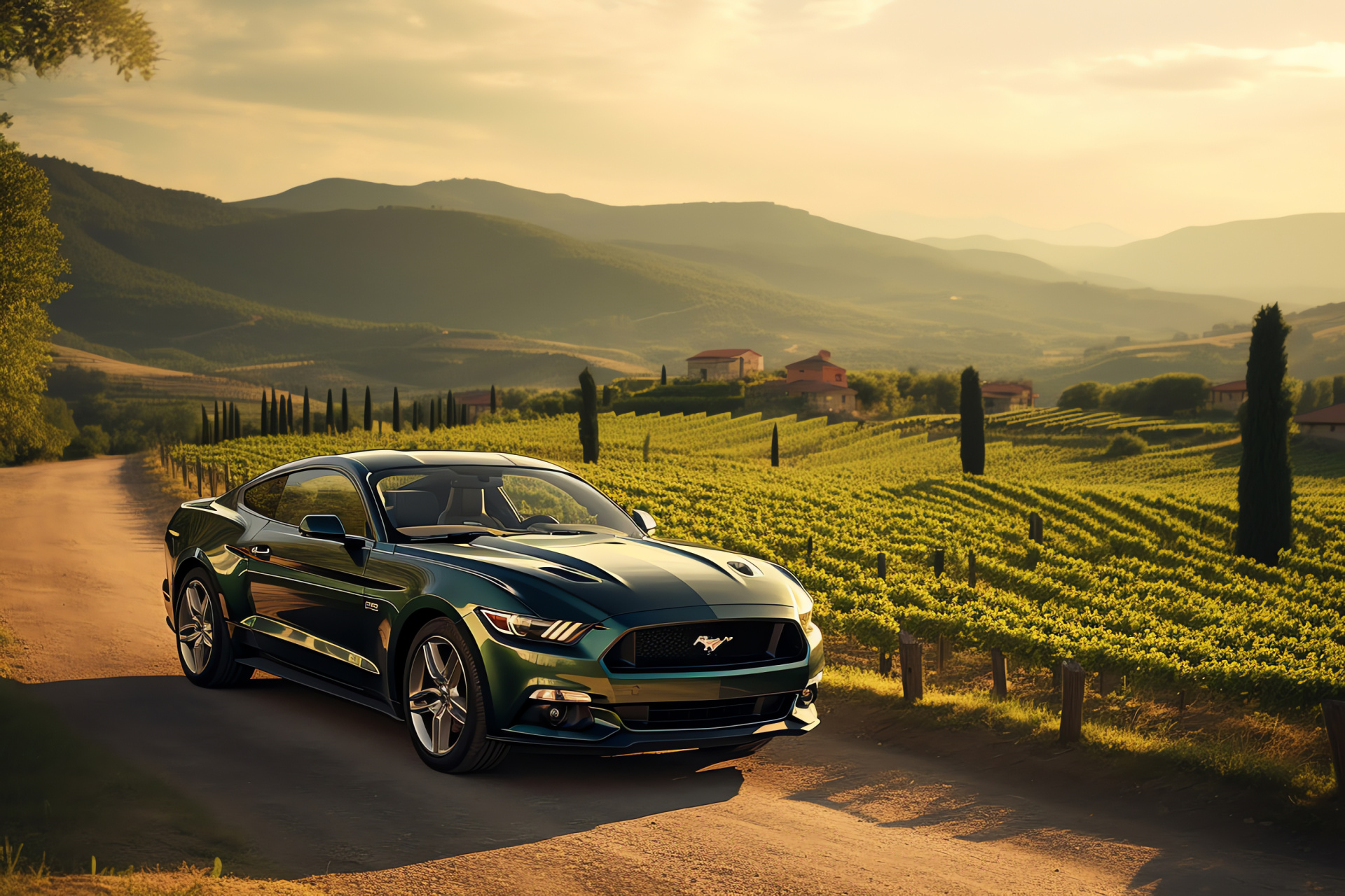 Countryside driving, Italian idyllic scenery, Twisting rural roads, Agricultural valley view, Mediterranean flora, HD Desktop Wallpaper