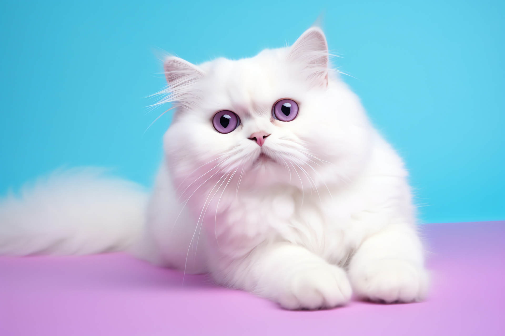 Feline elegance, White Cat, Sapphire gaze, Scottish Fold, Luxurious coat, HD Desktop Image