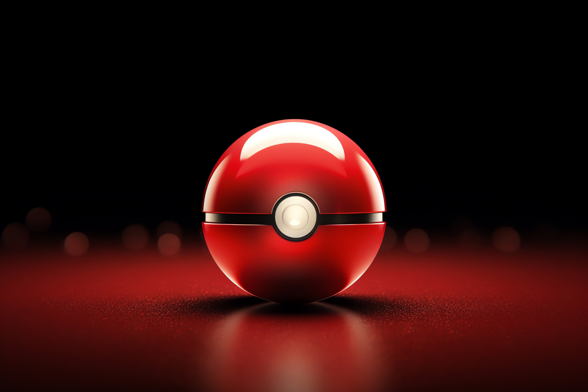 Pokeball focus, Striking crimson, Sphere roll, Captivating object, Dominant feature, HD Desktop Image