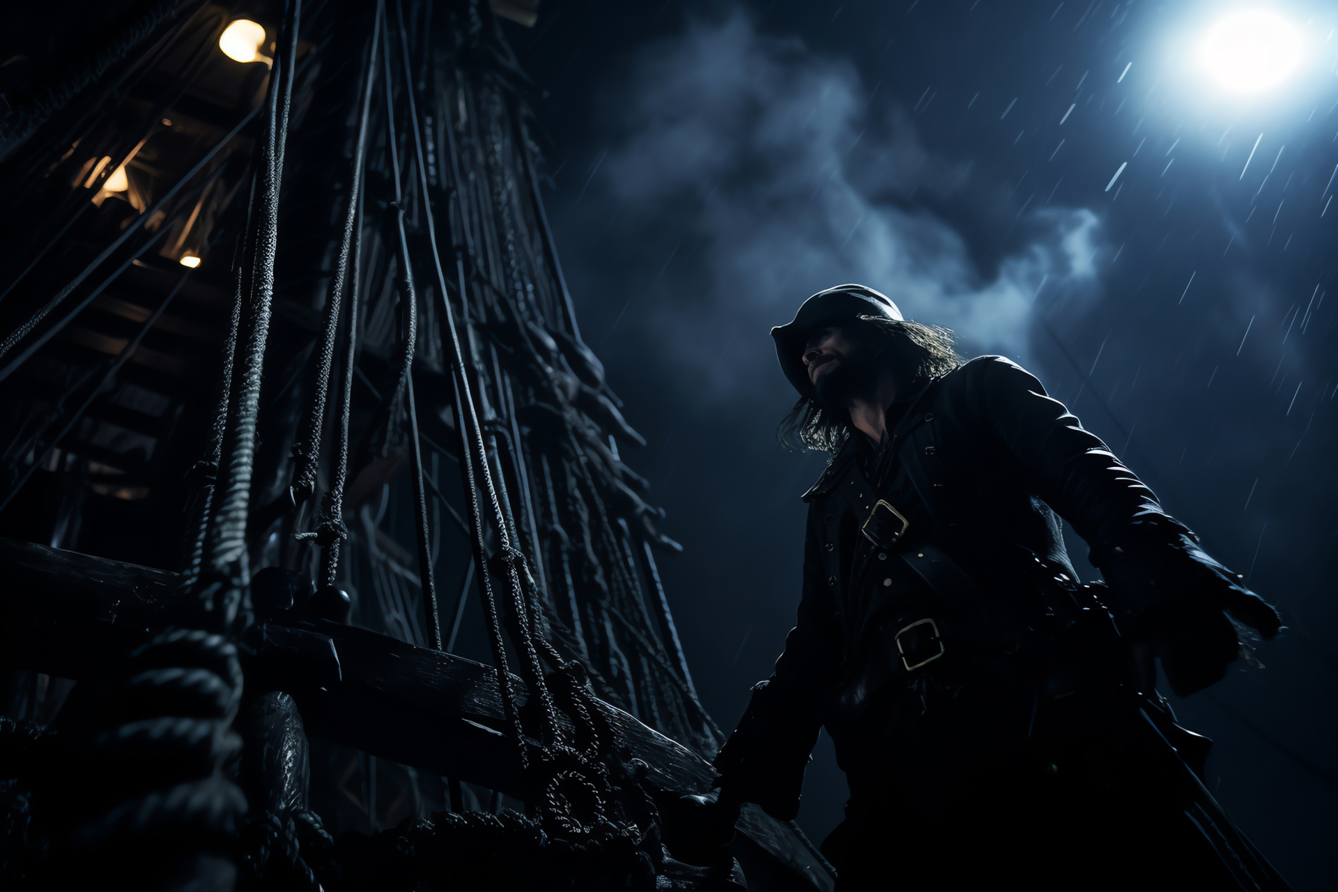 Epic seafaring adventure, Swaggering buccaneer, Fabled ship, Naval clash, Nautical ropes, HD Desktop Image
