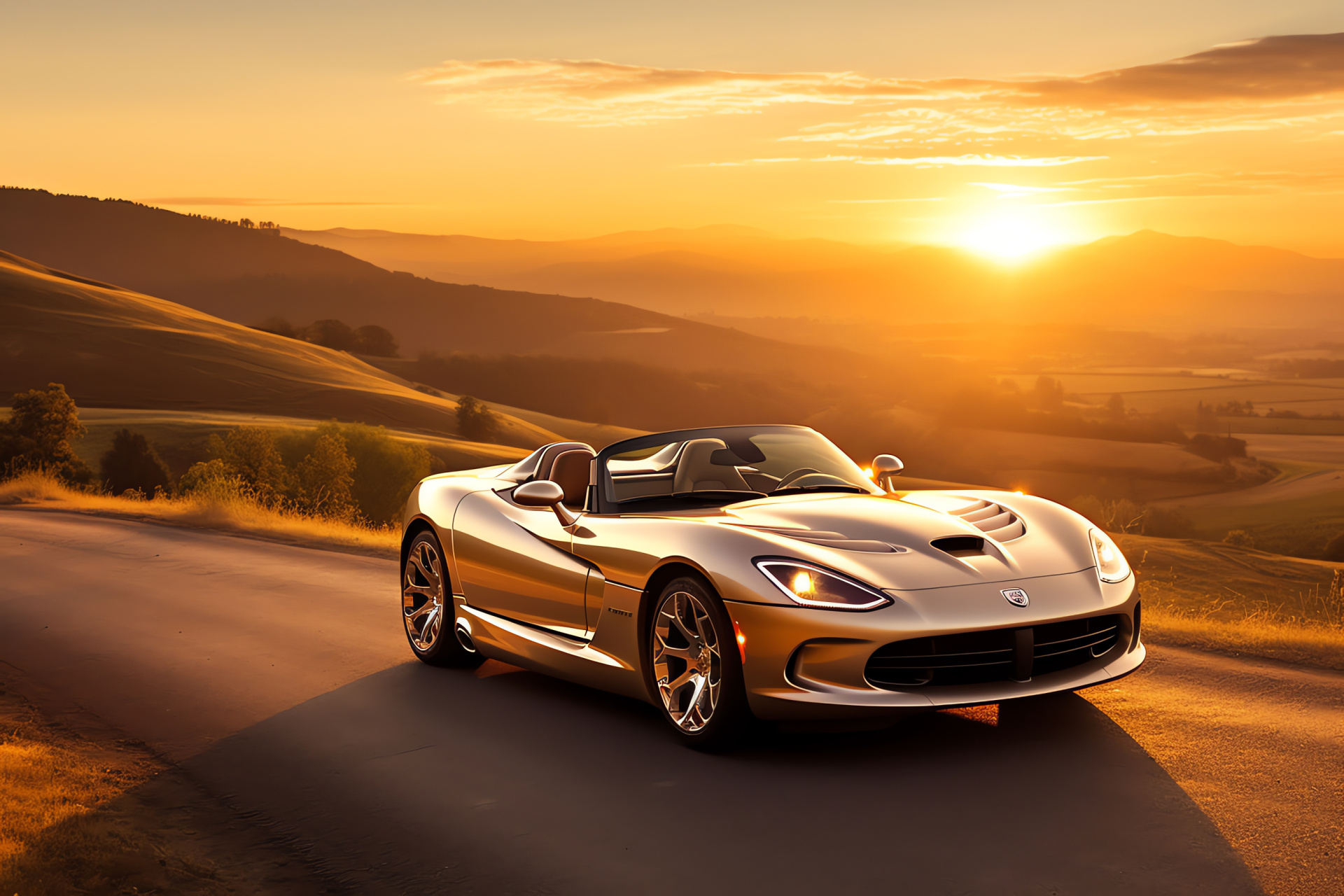 Viper SRT-10 auto, open country, sunset drive, radiant finish, luxury speedster, HD Desktop Wallpaper
