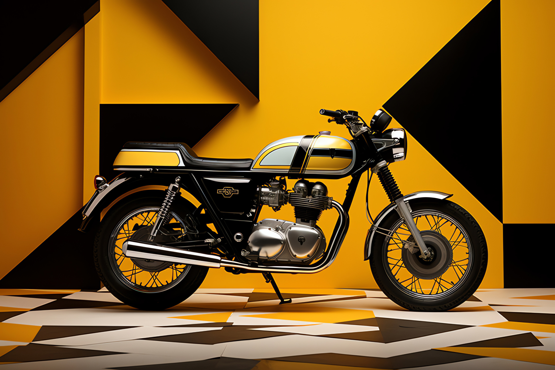 Honda CB450 vintage motorcycle, Classic bike profile, Two-color backdrop, Geometric pattern aesthetic, Japanese motorcycling heritage, HD Desktop Wallpaper