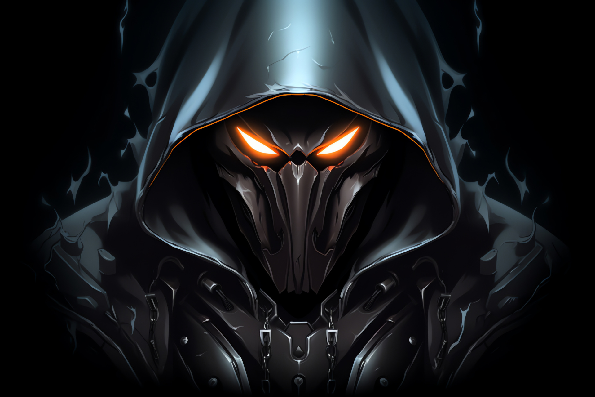 Overwatch Grimm Reaper, Luminous optic glow, Smirking menace, Morbid enigma, Ethereal phantom, HD Desktop Image