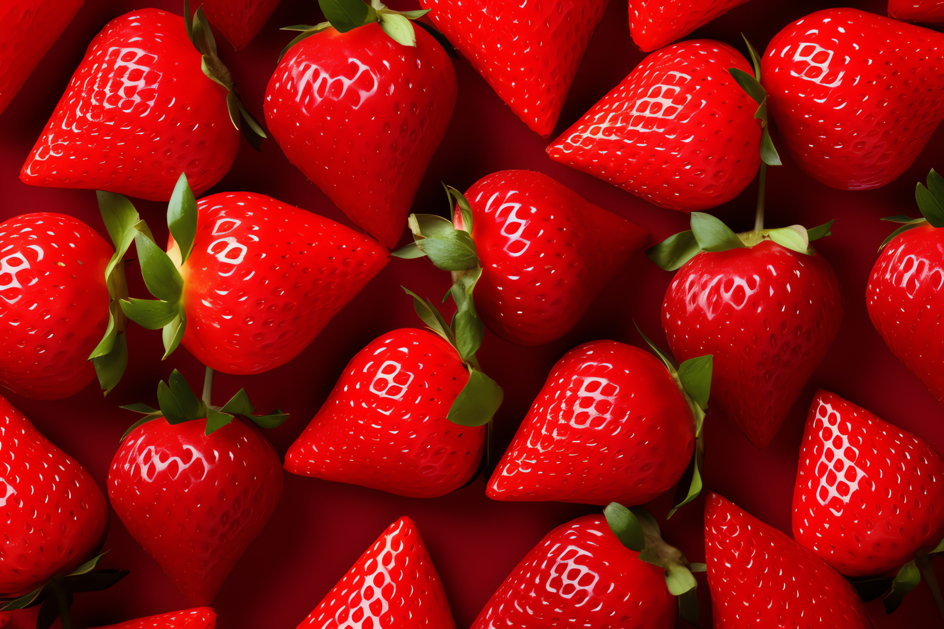 Strawberries pattern, Artful arrangement, Color contrast, Simplified shapes, Decorative design, HD Desktop Image