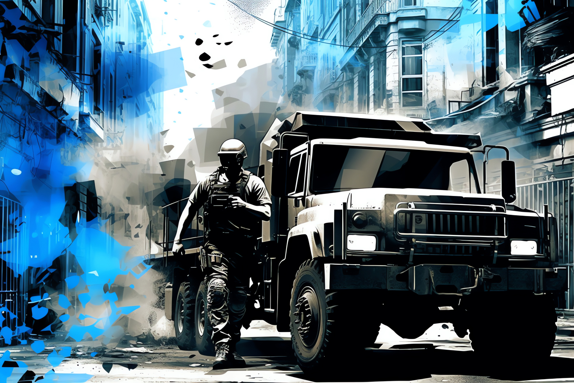 Assault Truck MW3, Formidable game character, Battle-ready gaze, Defensive gear, Semi-automatic shotgun, HD Desktop Image