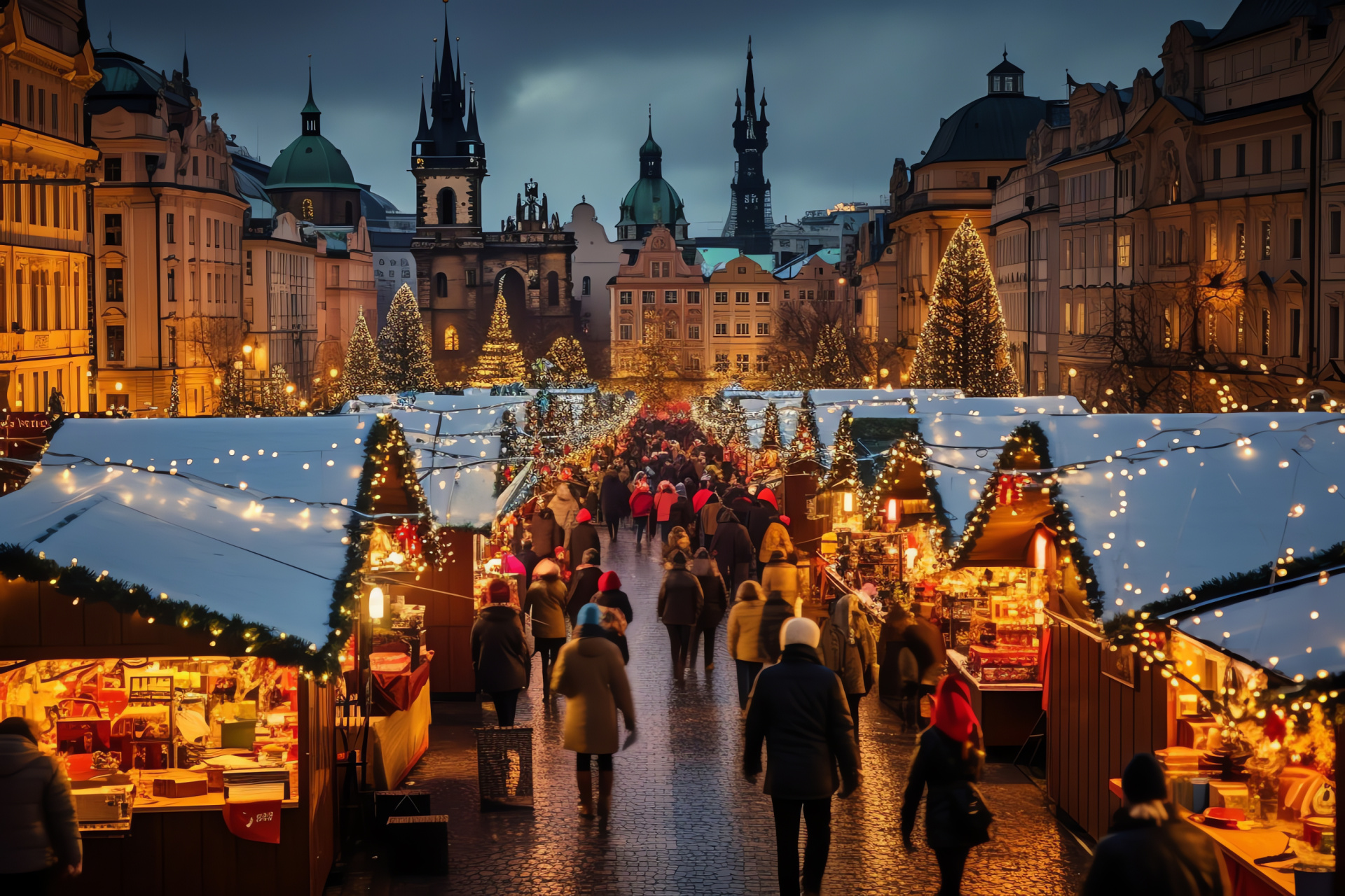 Prague Old Town Square, Czech Christmas Markets, Winter Holiday celebration, Bohemian architecture, Decorative stalls, HD Desktop Wallpaper