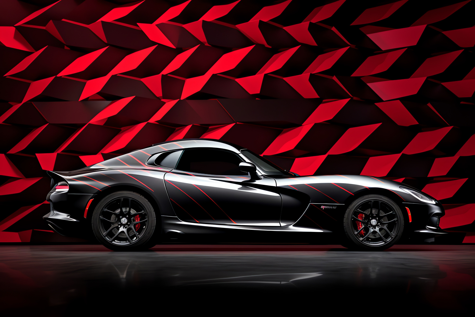 Exotic sports car, Geometric display, Artistic backdrop, 2013 Srt Viper, Side profile, HD Desktop Image