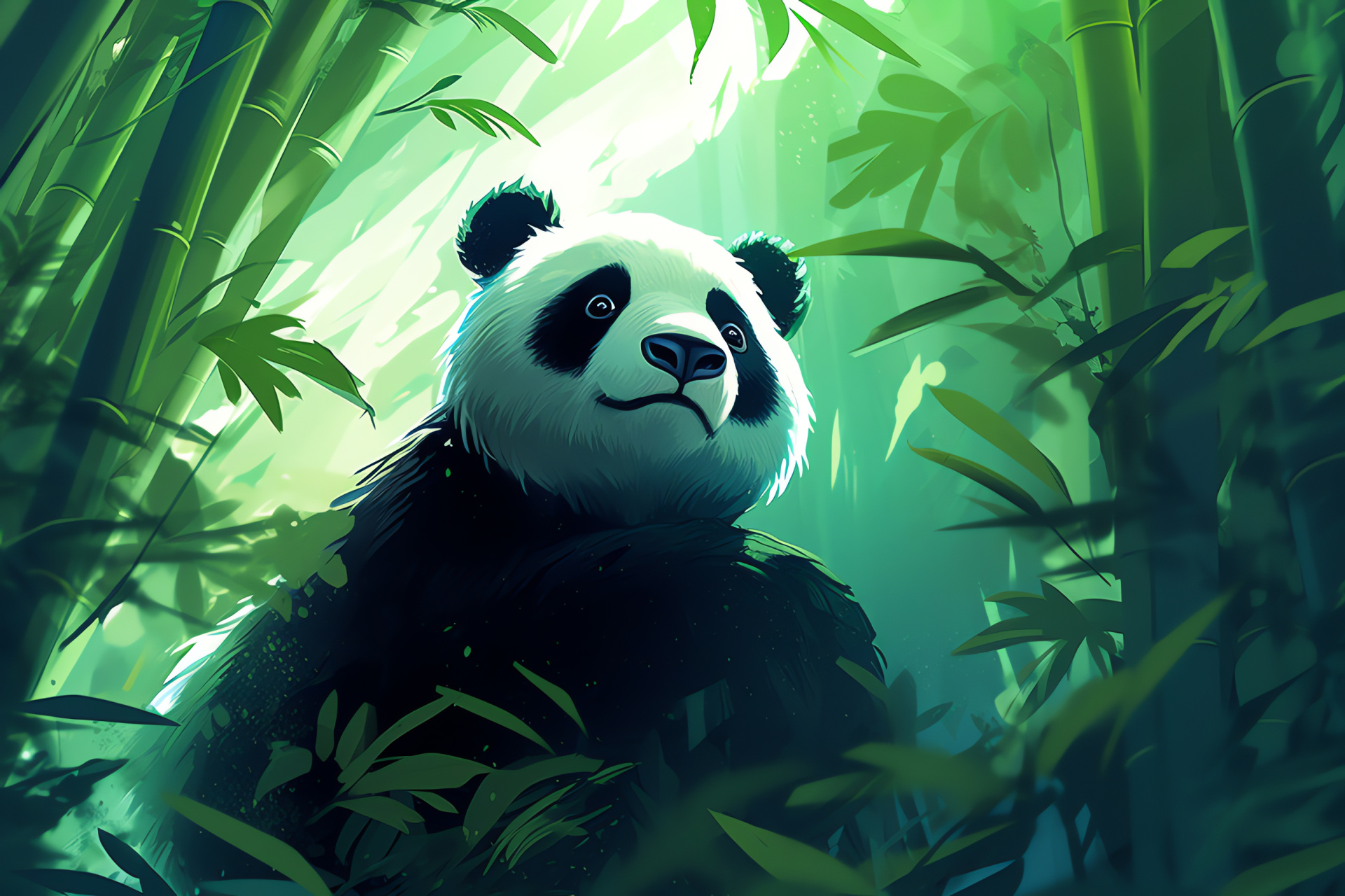 Giant panda bear, Verdant optic, Monochrome pelage, Secure bamboo foliage, Diverse habitat, HD Desktop Wallpaper