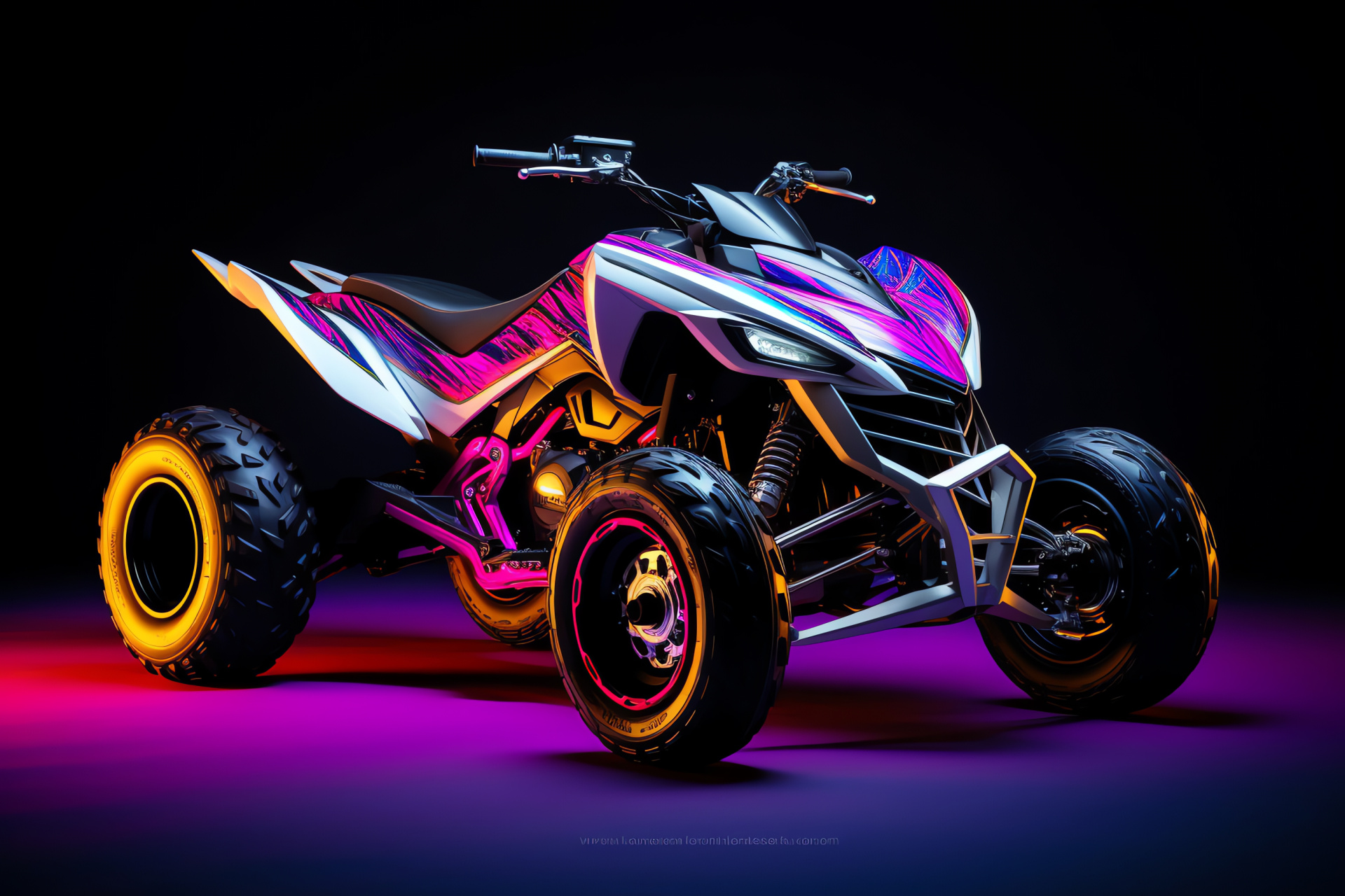 Raptor 700R SE ATV, Neon illumination, Motocross vehicle, Action sports, Radiant backdrop, HD Desktop Wallpaper