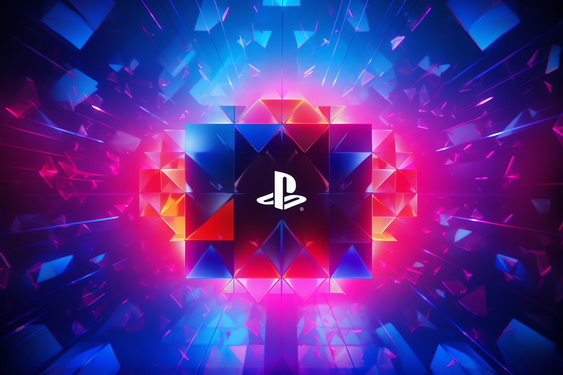 Sony PS4 emblem, Geometric design, Neon tones, Hi-tech appearance, Dynamic pattern, HD Desktop Image