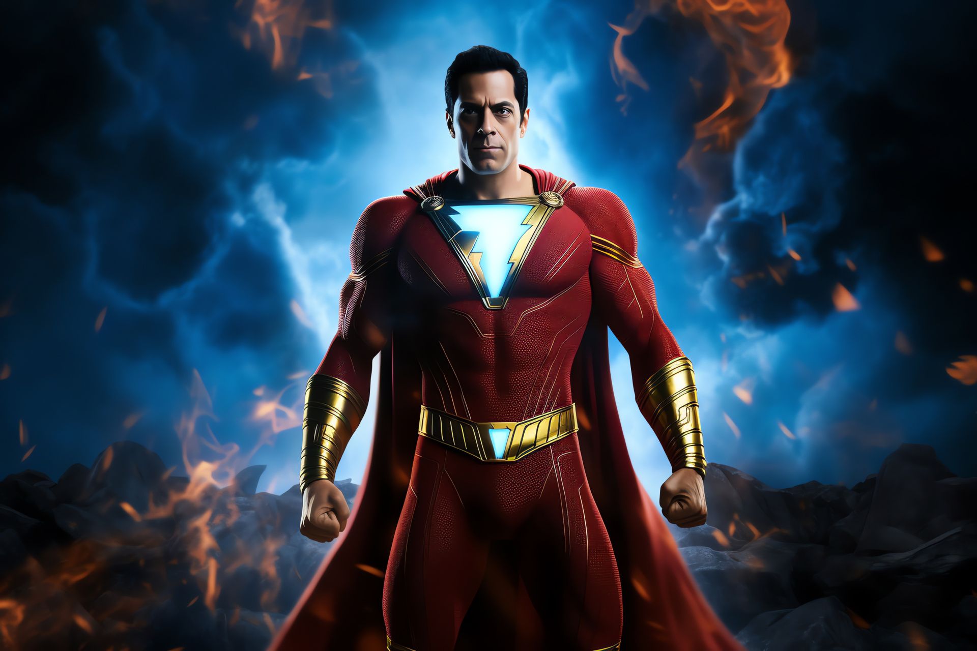 Superhero Shazam, Recognized figure, Bright ocular look, Vigorous pose, Assertion of belief, HD Desktop Wallpaper