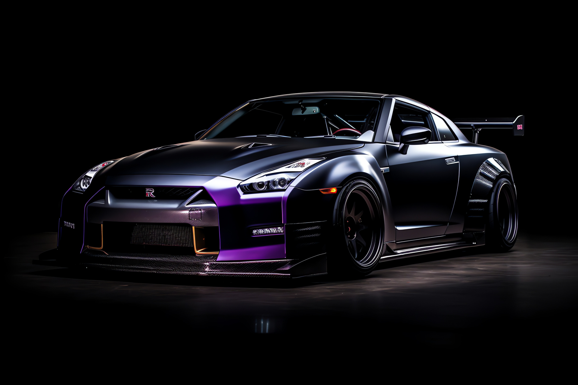 Nissan GT-R Rocket Bunny, High-performance tuner, Rare purple shade, Powerful sports car, Simple contrast backdrop, HD Desktop Image