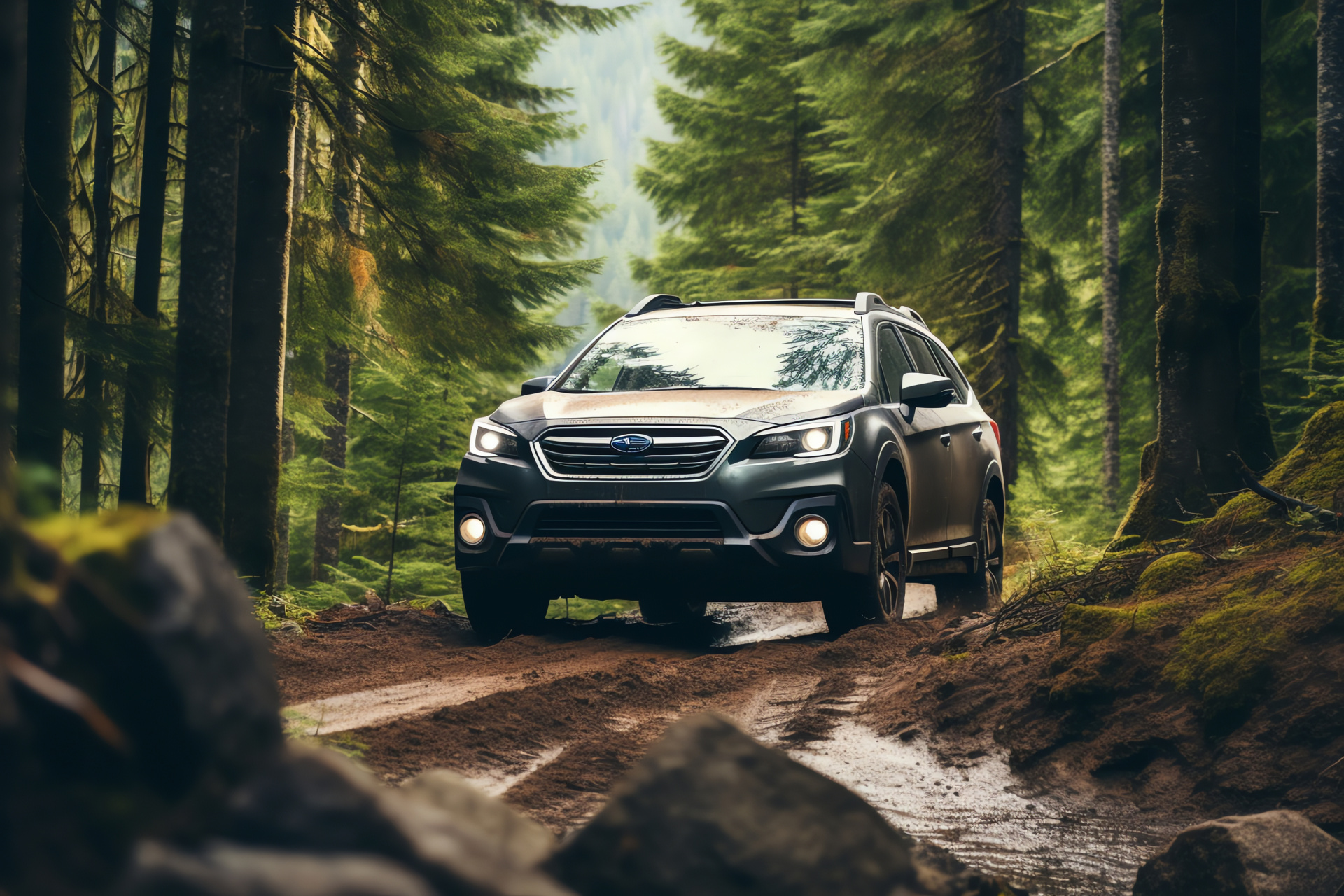 Subaru Outback Wilderness variant, British Columbia region, natural forest backdrop, vehicle durability, HD Desktop Image