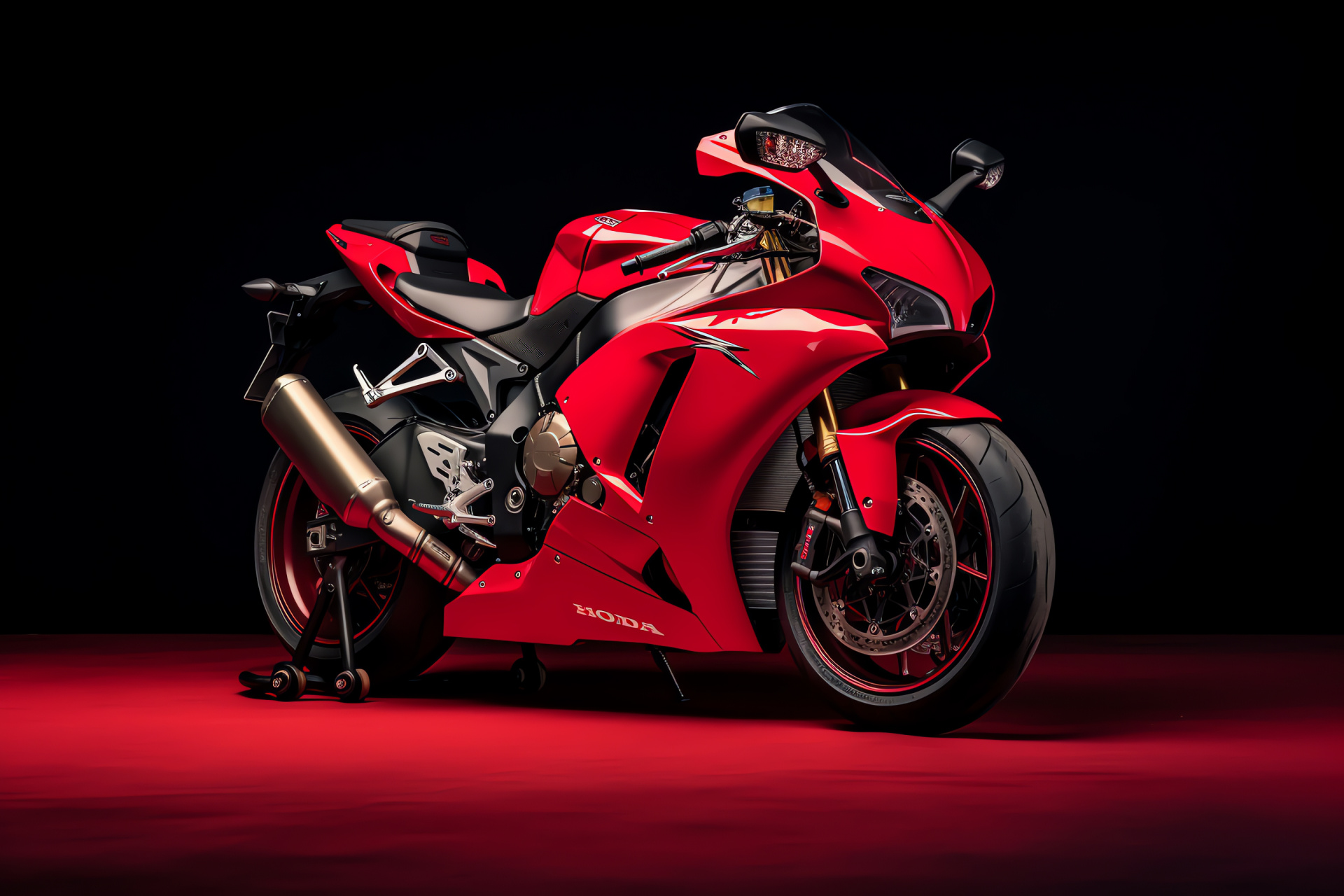 Street Bike, Honda CBR1000RR-R Fireblade SP, High-angle capture, Red theme, Pure backdrop, HD Desktop Wallpaper