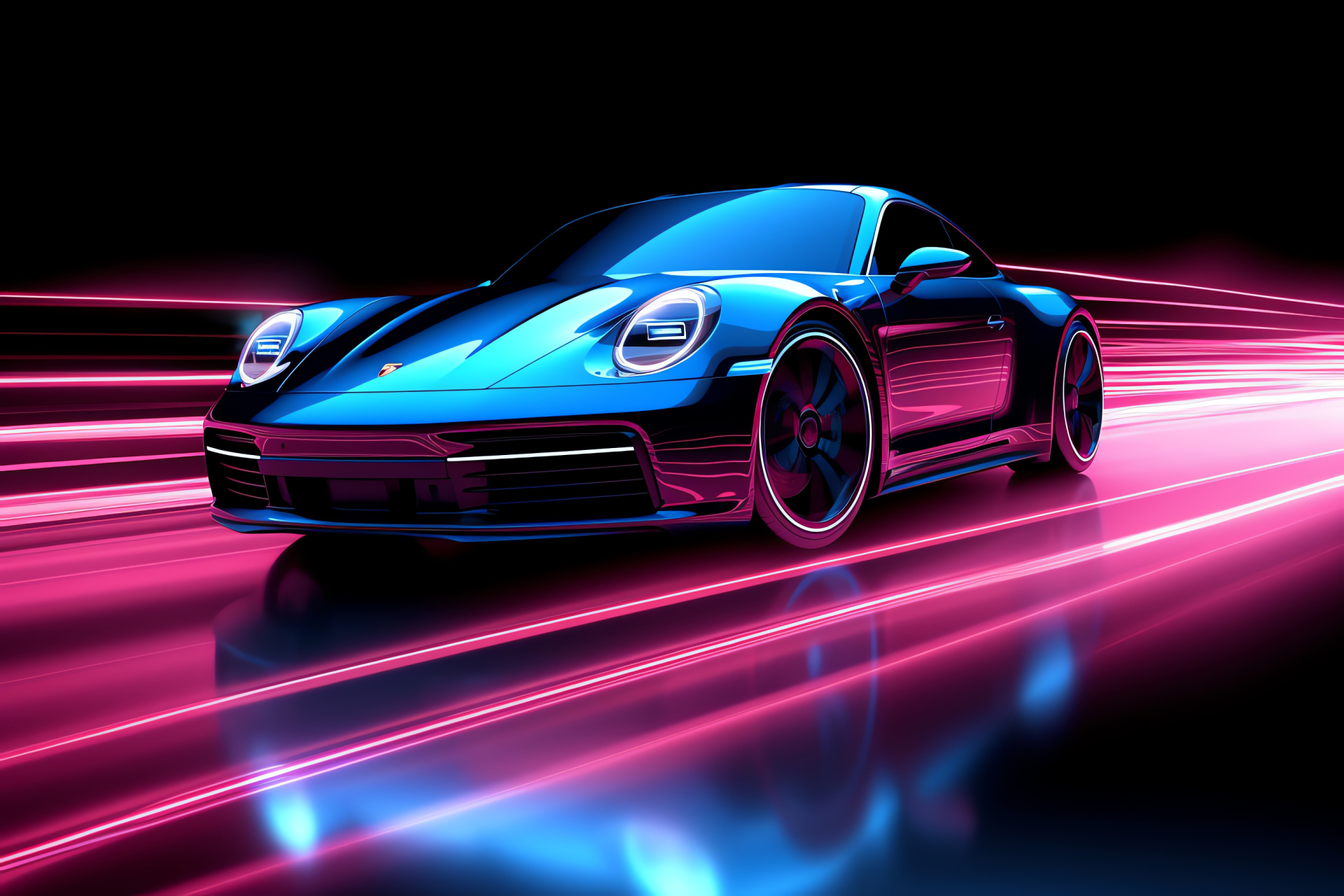 Porsche 911 contour, Illuminated outline, Automotive top view, Car elegance, Modernistic vibe, HD Desktop Image