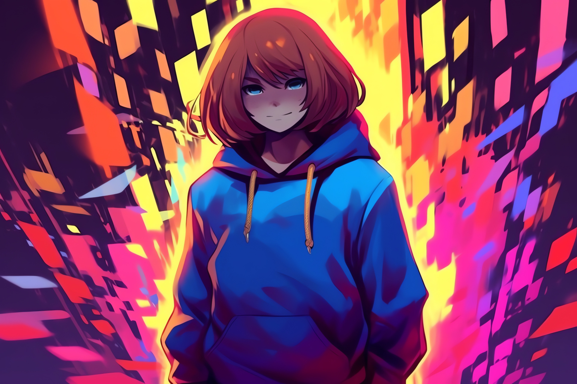 Undertale protagonist snapshot, Brown-eyed Frisk, Iconic RPG figure, Determined Frisk stance, Gaming character capture, HD Desktop Image