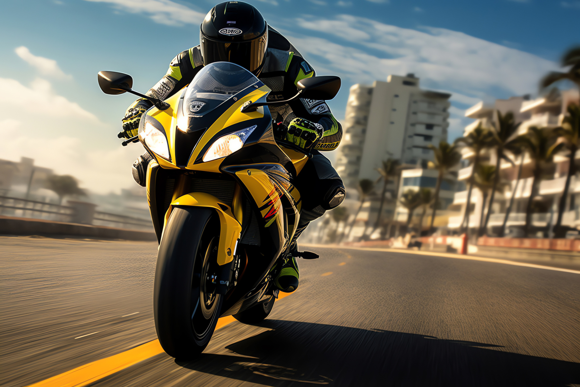 Suzuki GSXR 750, Rio de Janeiro setting, Copacabana Beach ride, Dynamic motorbike photo, Brazilian flair, HD Desktop Wallpaper