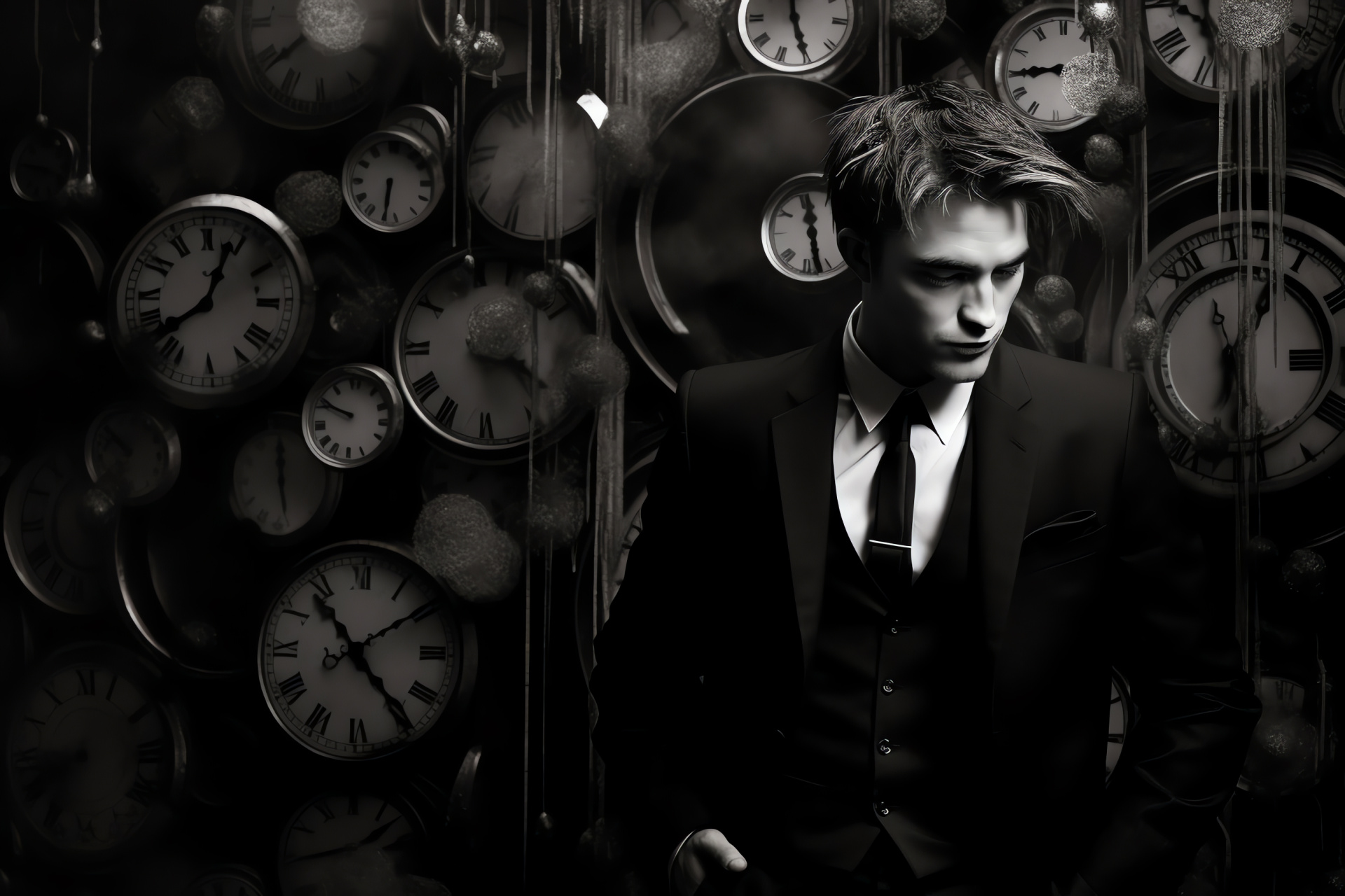 Hollywood actor Robert Pattinson, silver screen presence, Twilight star, fashion statement, cinematic icon, HD Desktop Image