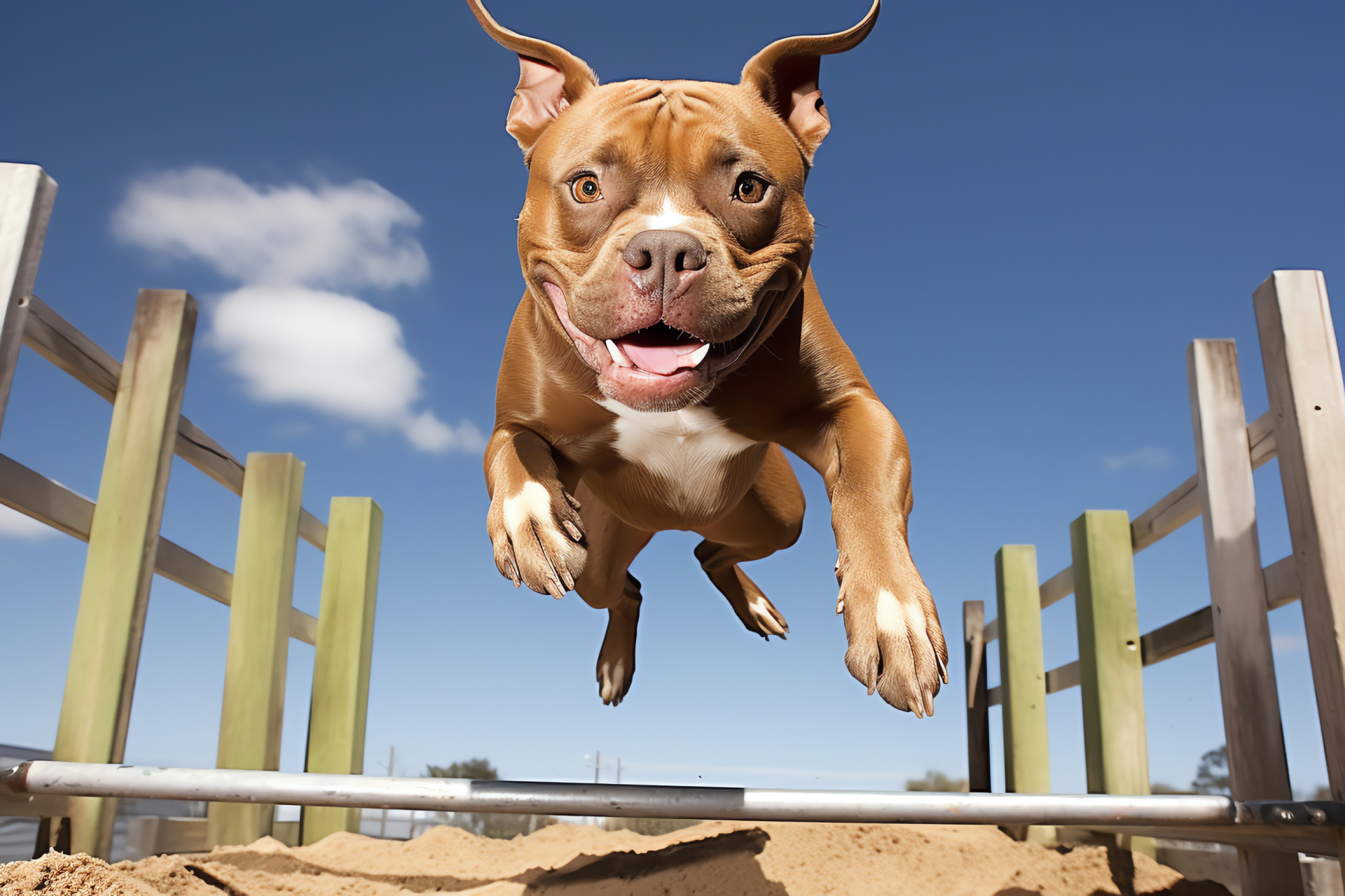 Athletic Pitbull, Striking black-and-tan dog, Canine agility, Dedicated training display, Pet fitness, HD Desktop Image