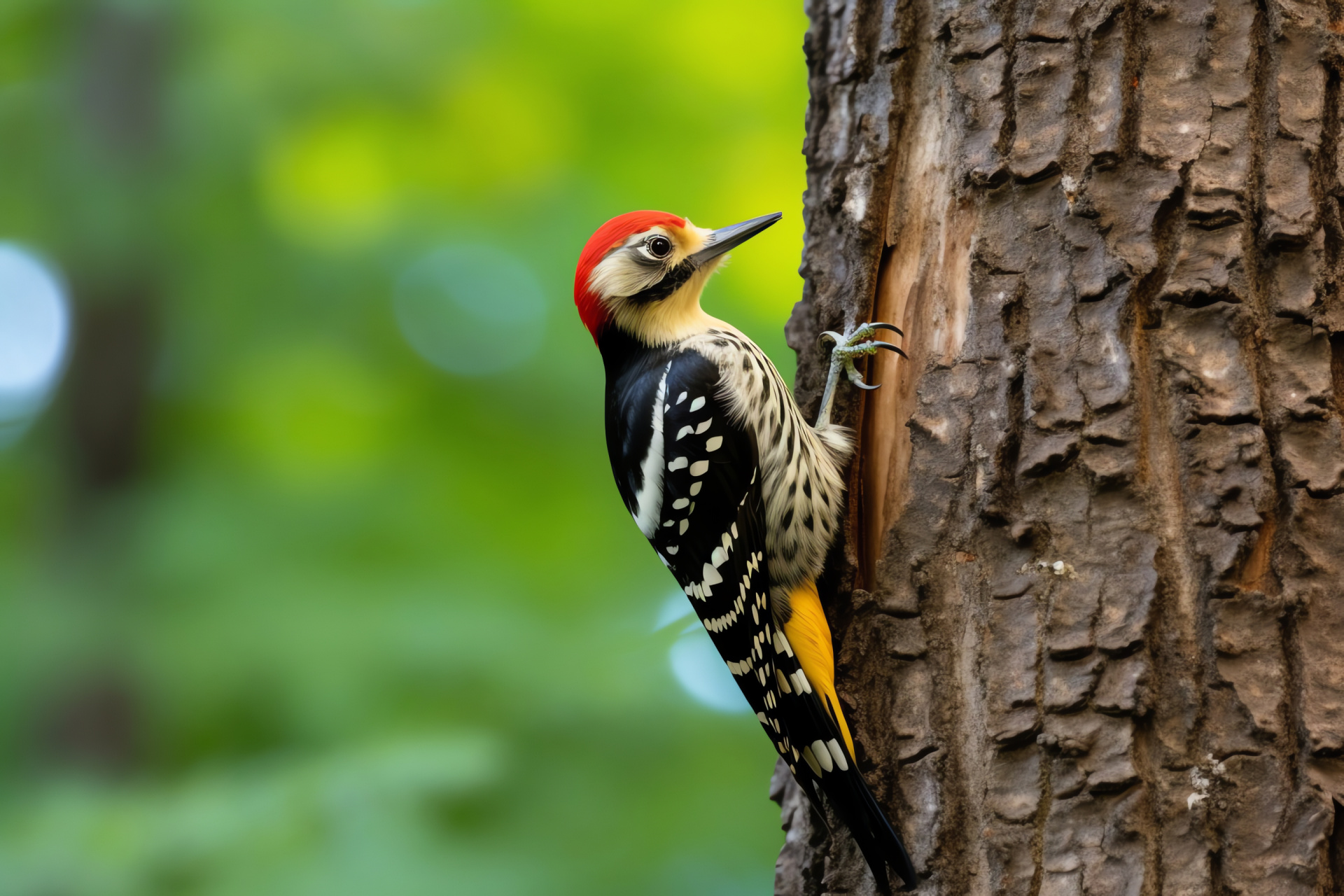 Yellow-bellied Sapsucker, Bird on tree, Avian life, Nature scenery, Urban wildlife habitat, HD Desktop Wallpaper