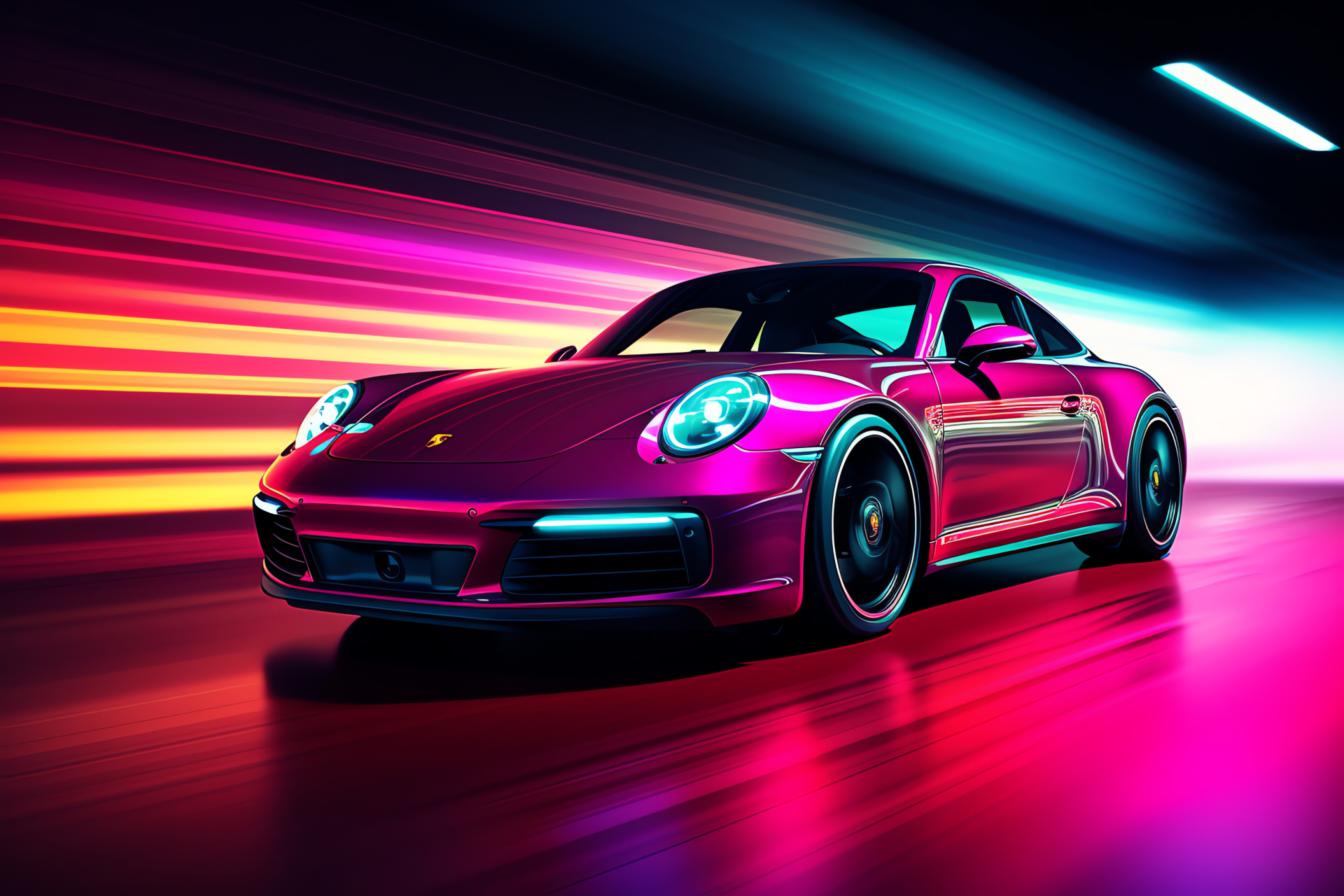 Porsche 911 race, Triple-tone canvas, Full frame, Automotive motion blur, Depth illusion, HD Desktop Wallpaper