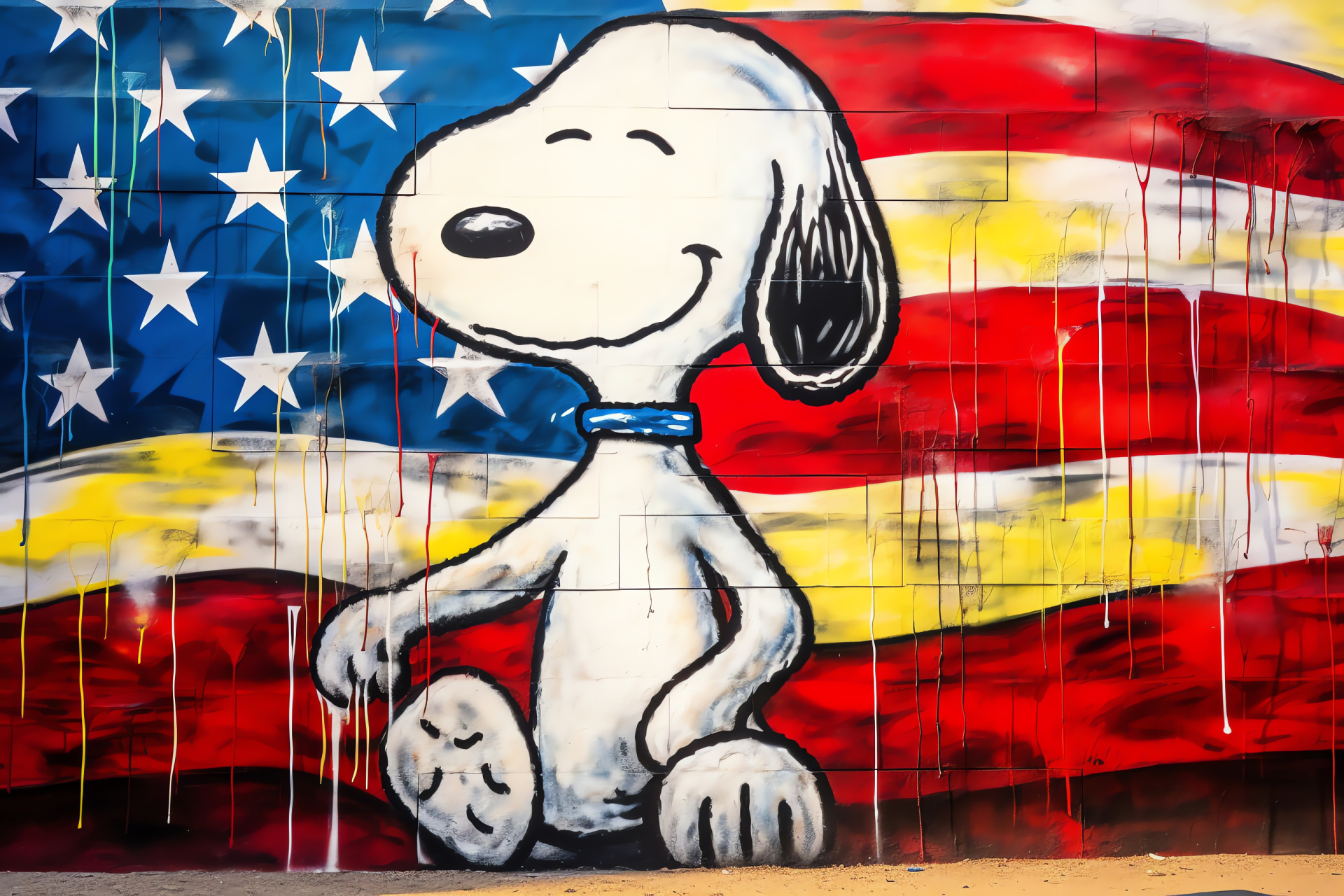 Snoopy patriotic display, Avian friend, National pride depiction, Wall mural, Flag symbol, HD Desktop Wallpaper