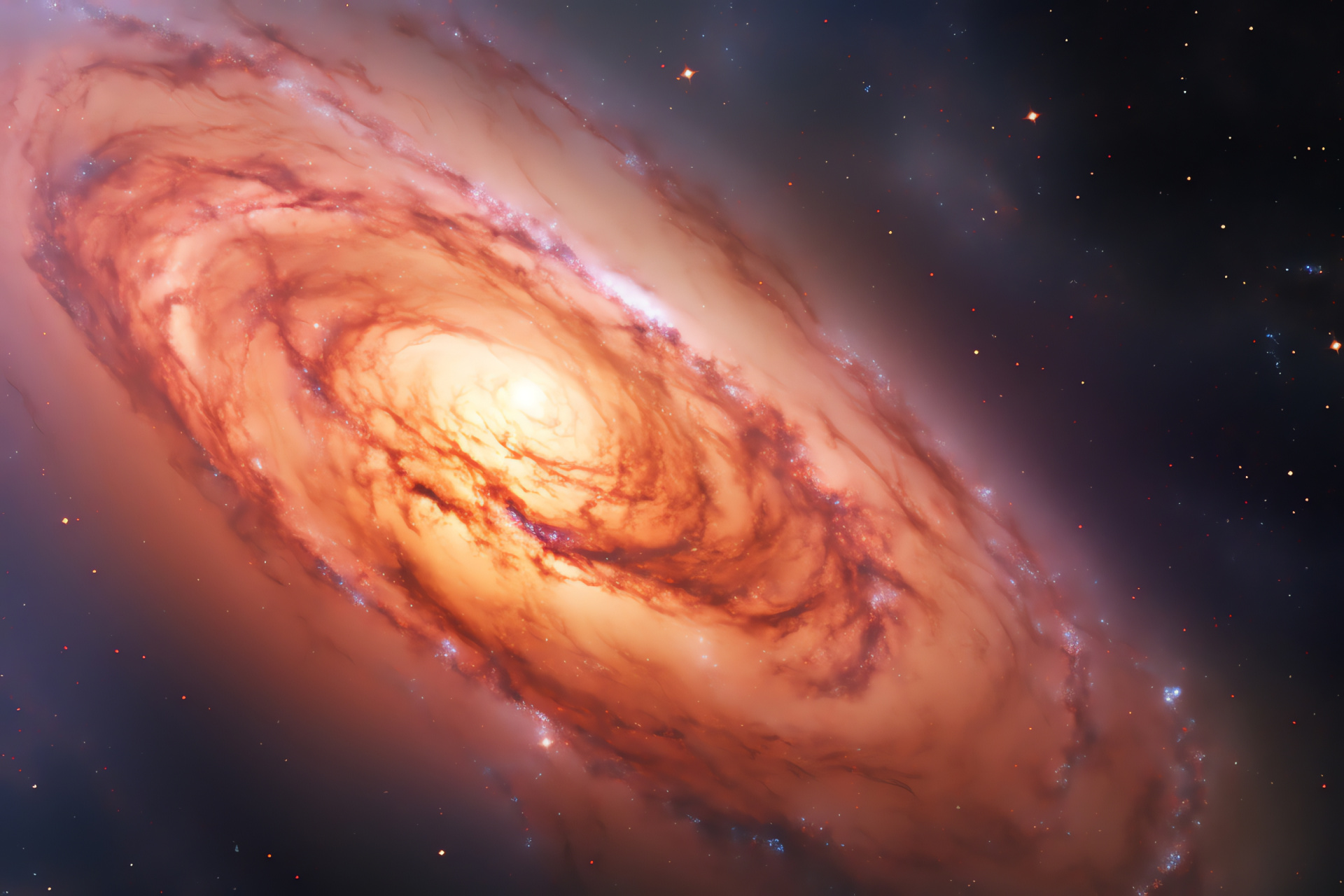 Galactic swirl, M31 neighbor, Expansive galaxy scape, Graceful cosmic limbs, Faint magenta shades, HD Desktop Image