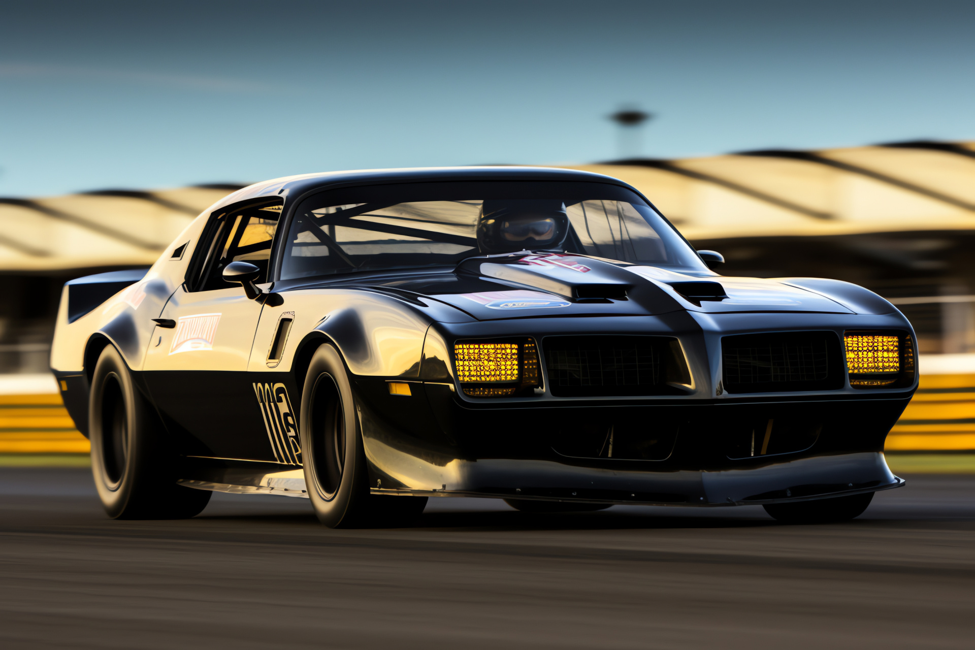 Ws6 Trans Am at speedway scene, competition readiness, enhanced traction tires, stabilizing spoiler detail, HD Desktop Image