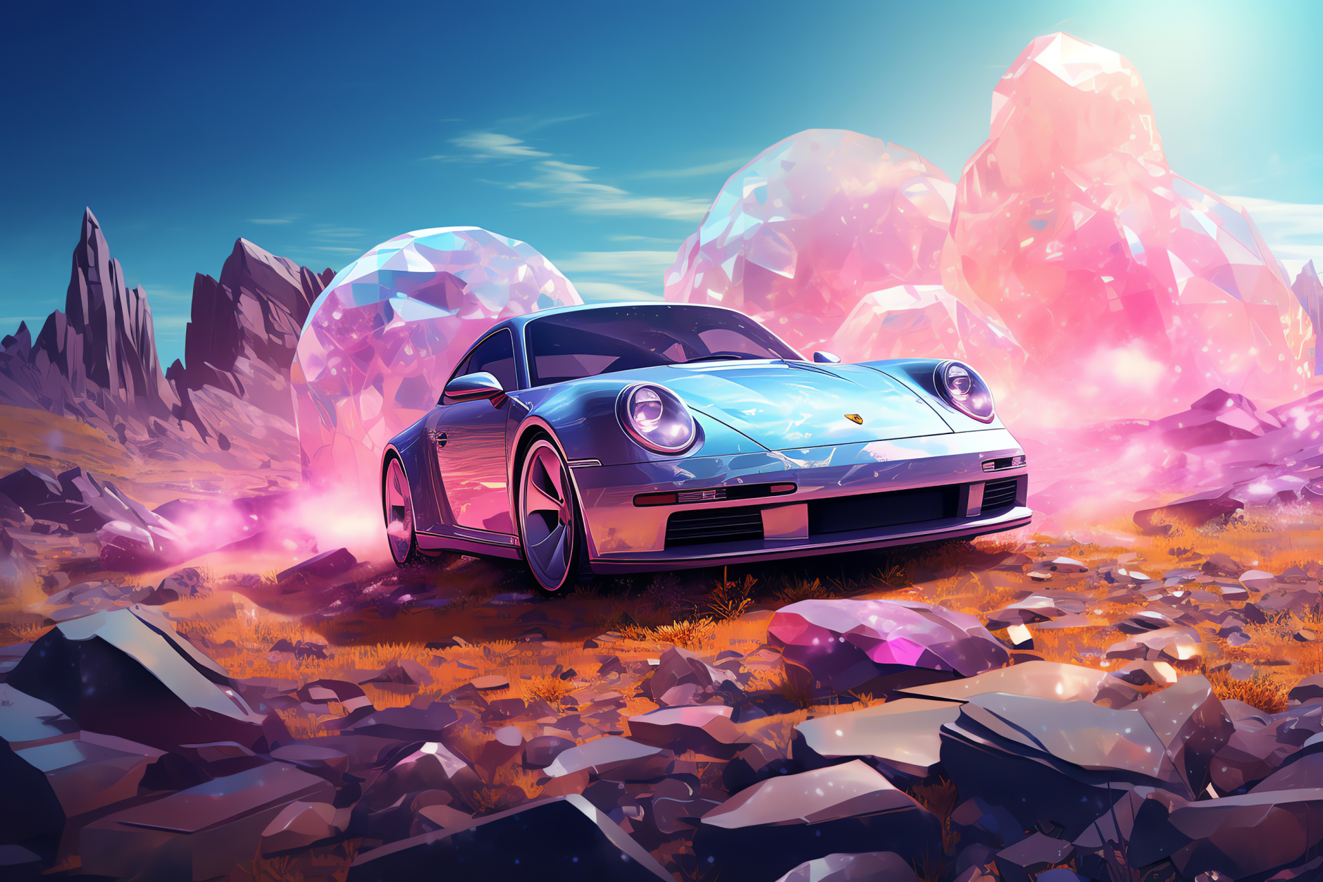 Porsche 911, Fantastical terrain, Artistic expression, True wonder, German sports car, HD Desktop Image