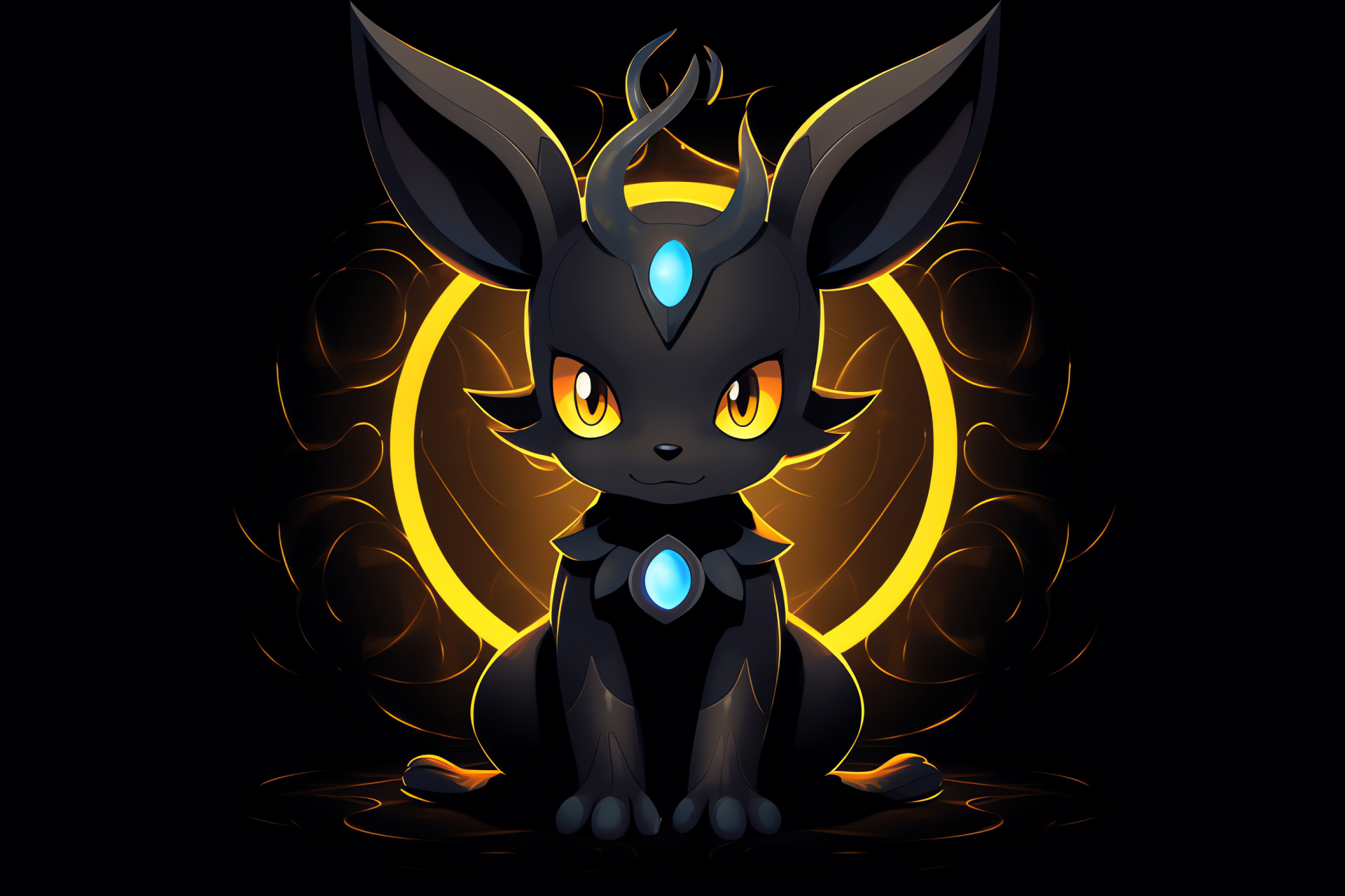 Umbreon evolution, Sleek coating, Radiant markings, Scarlet gaze, Majestic stance, HD Desktop Wallpaper